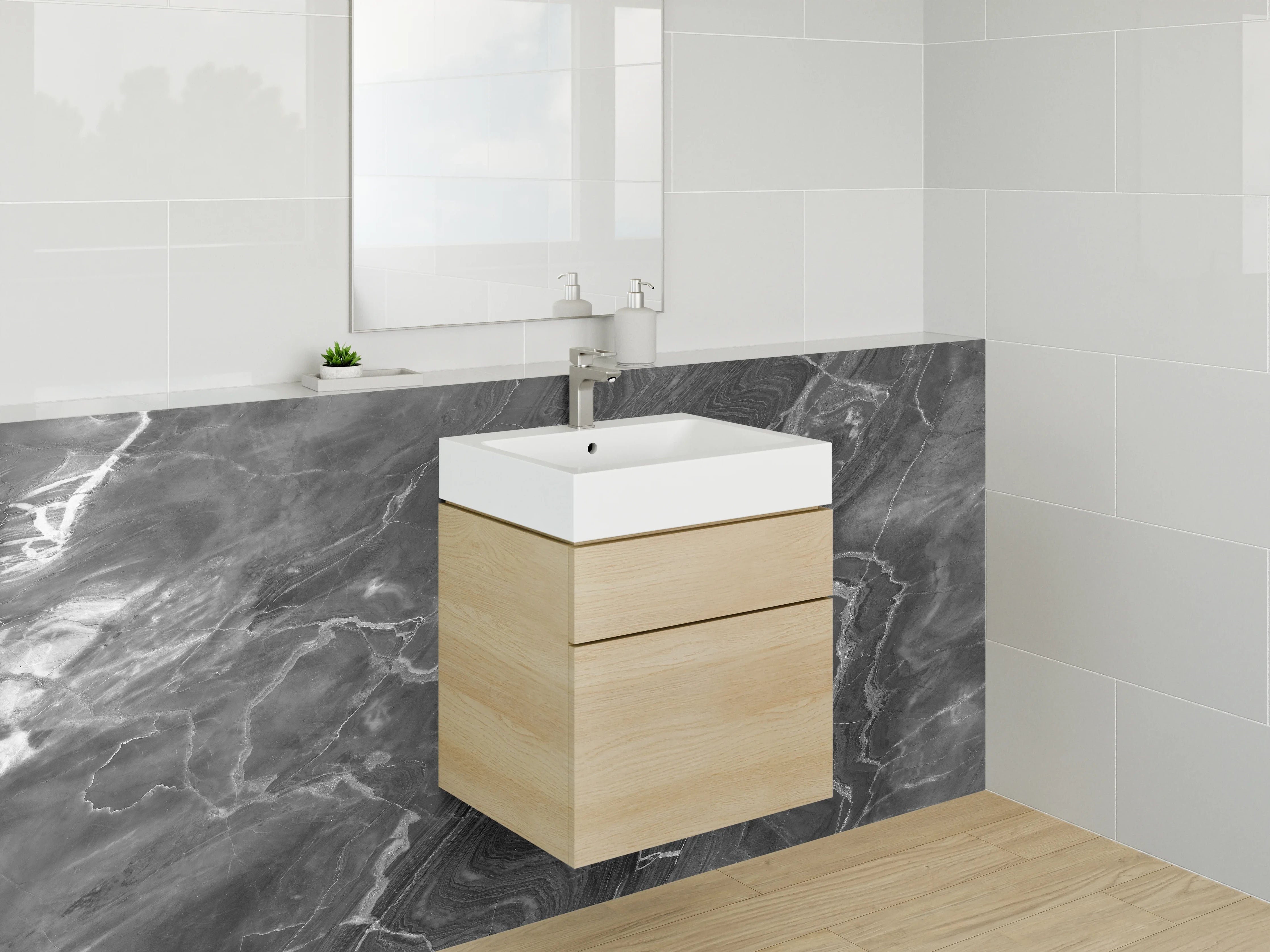 Waschbecken-Rückwand - Schwarz-Weiß-Marmor mit feiner Struktur