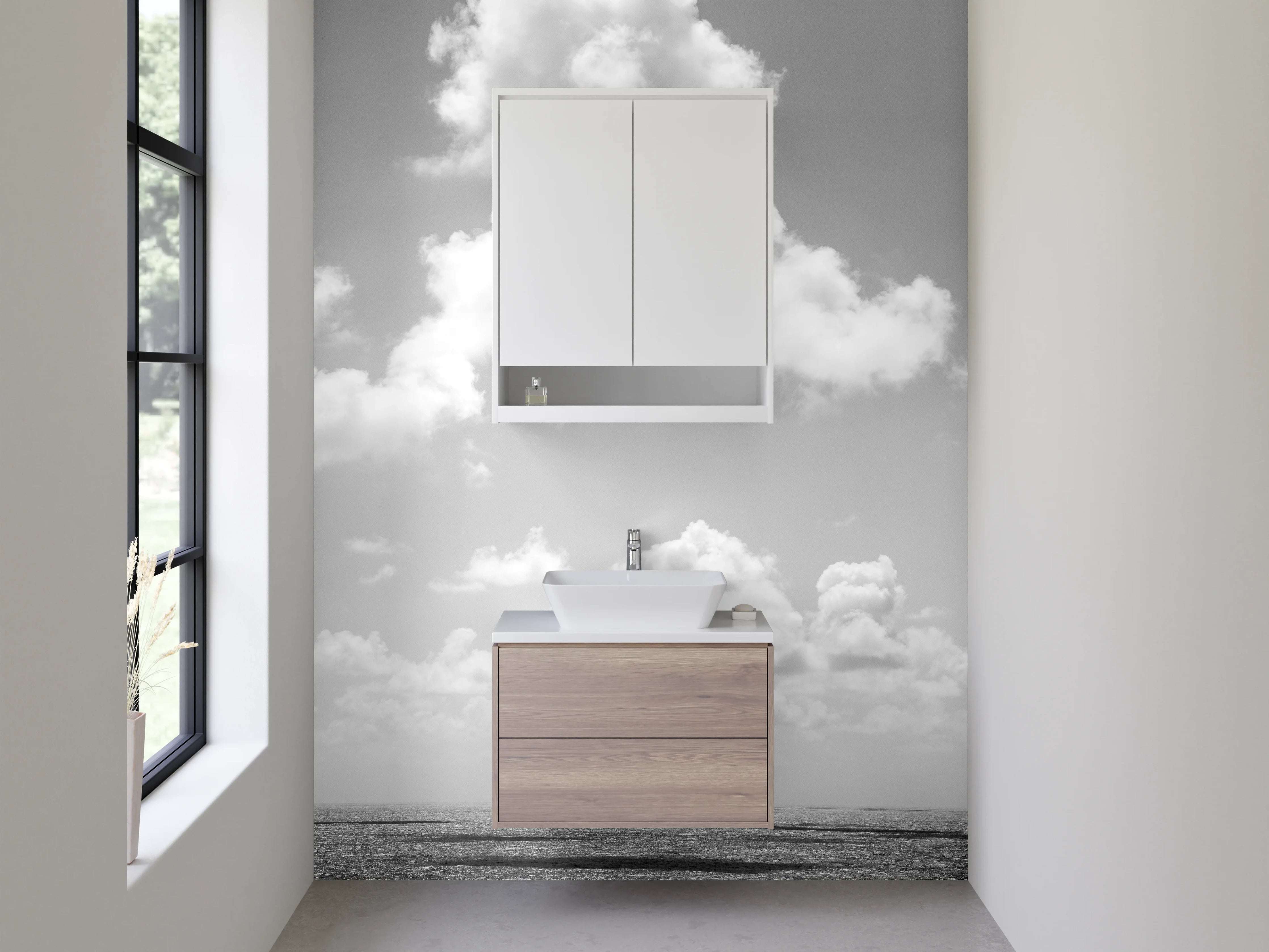 Waschbecken-Rückwand - Schwarz-Weiß Wolken über Meer Kunstfoto