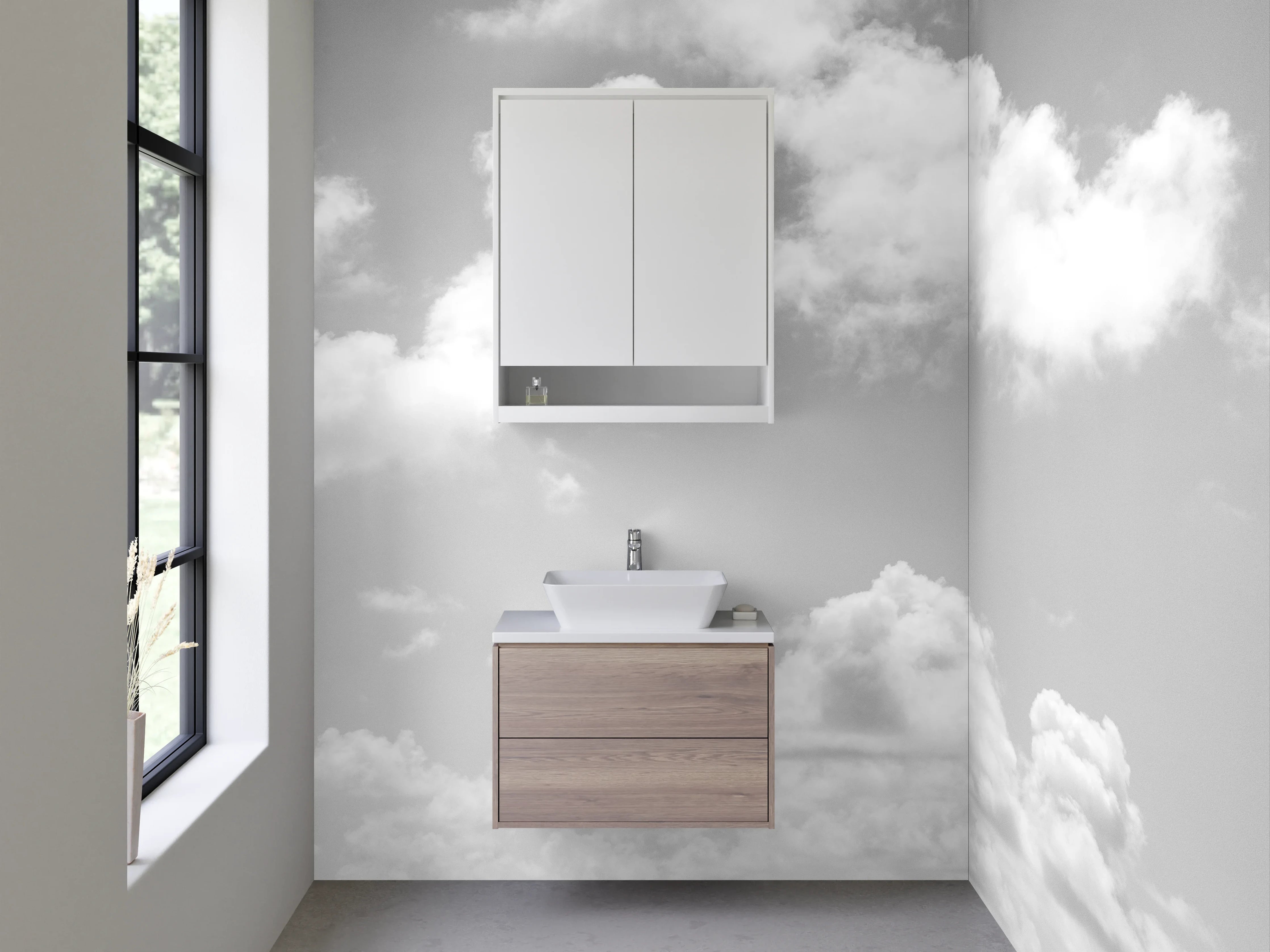 Waschbecken-Rückwand - Schwarz-Weiß Wolken über Meer Kunstfoto