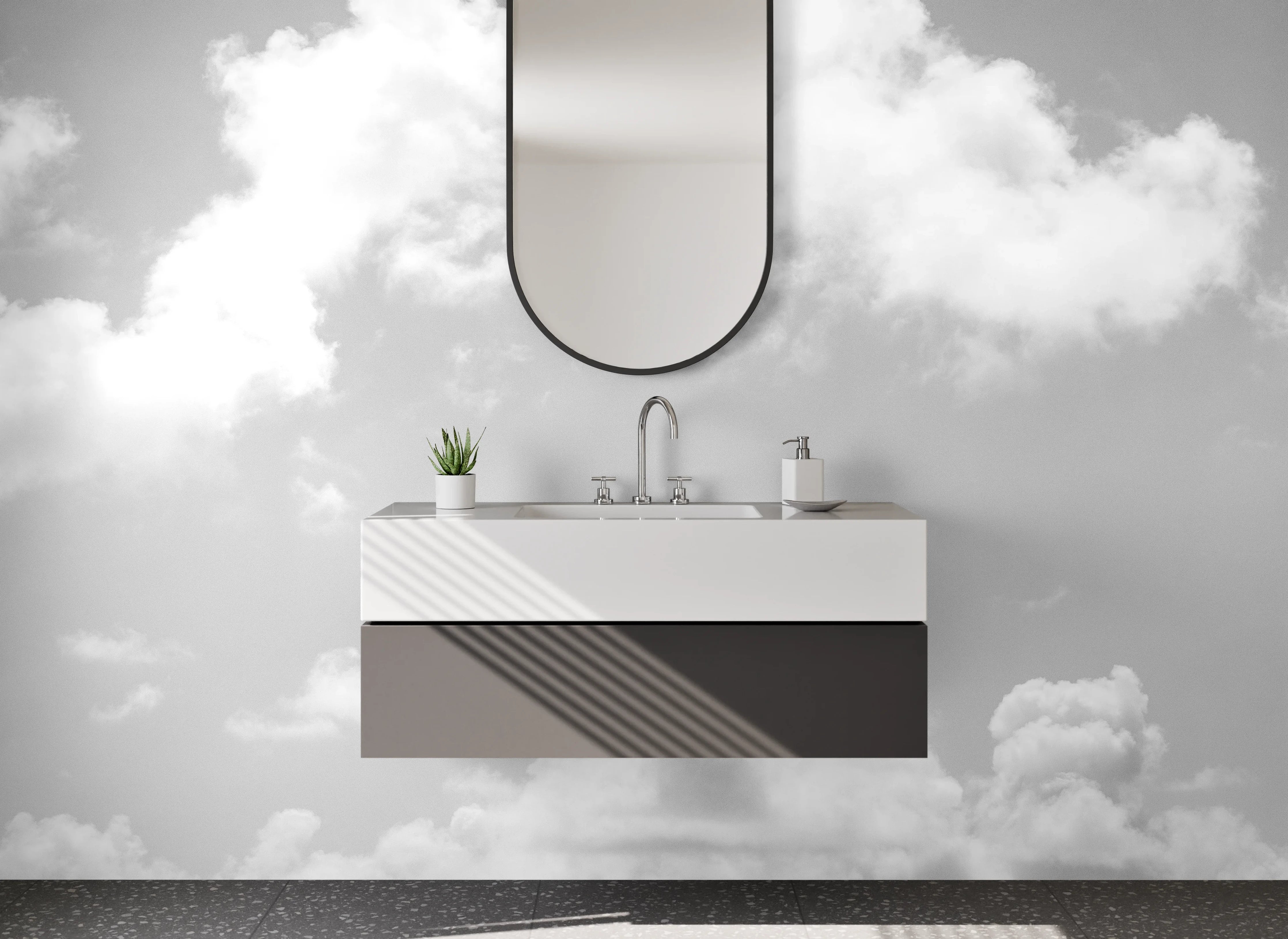 Waschbecken-Rückwand - Schwarz-Weiß Wolken über Meer Kunstfoto