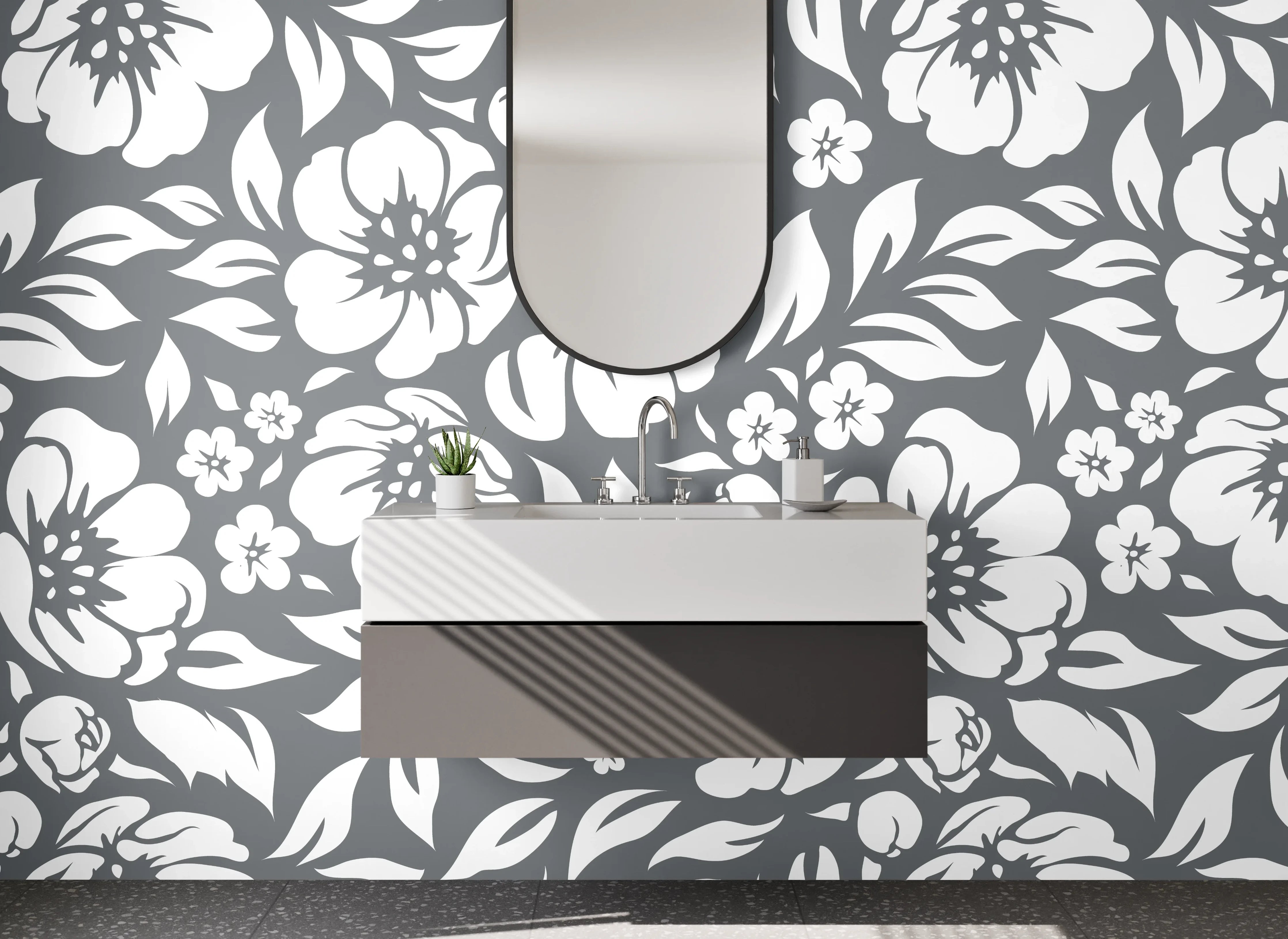 Waschbecken-Rückwand - Schwarz-Weiße Blumen Muster Design