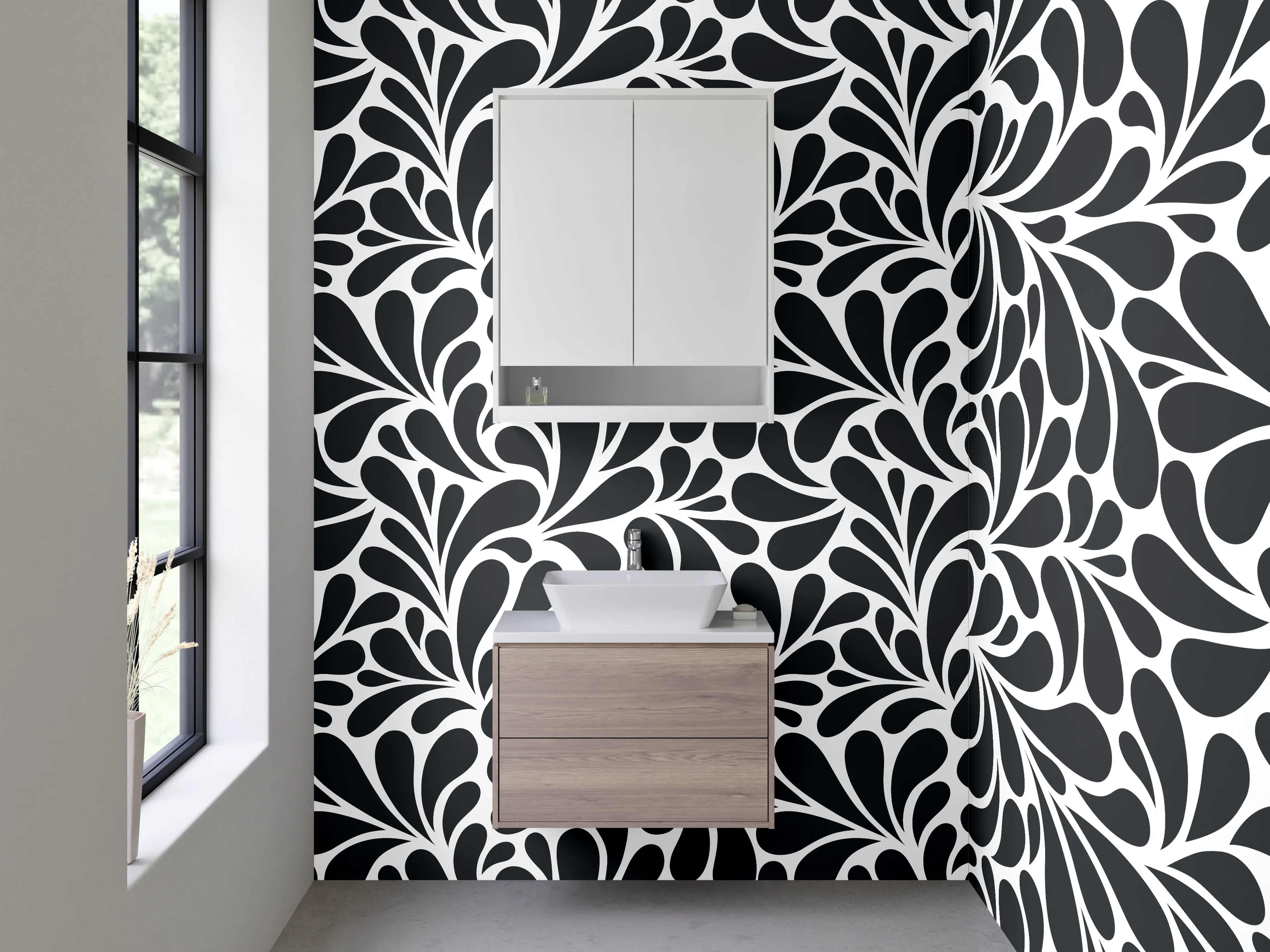 Waschbecken-Rückwand - Schwarz-weiß florales Muster-Design