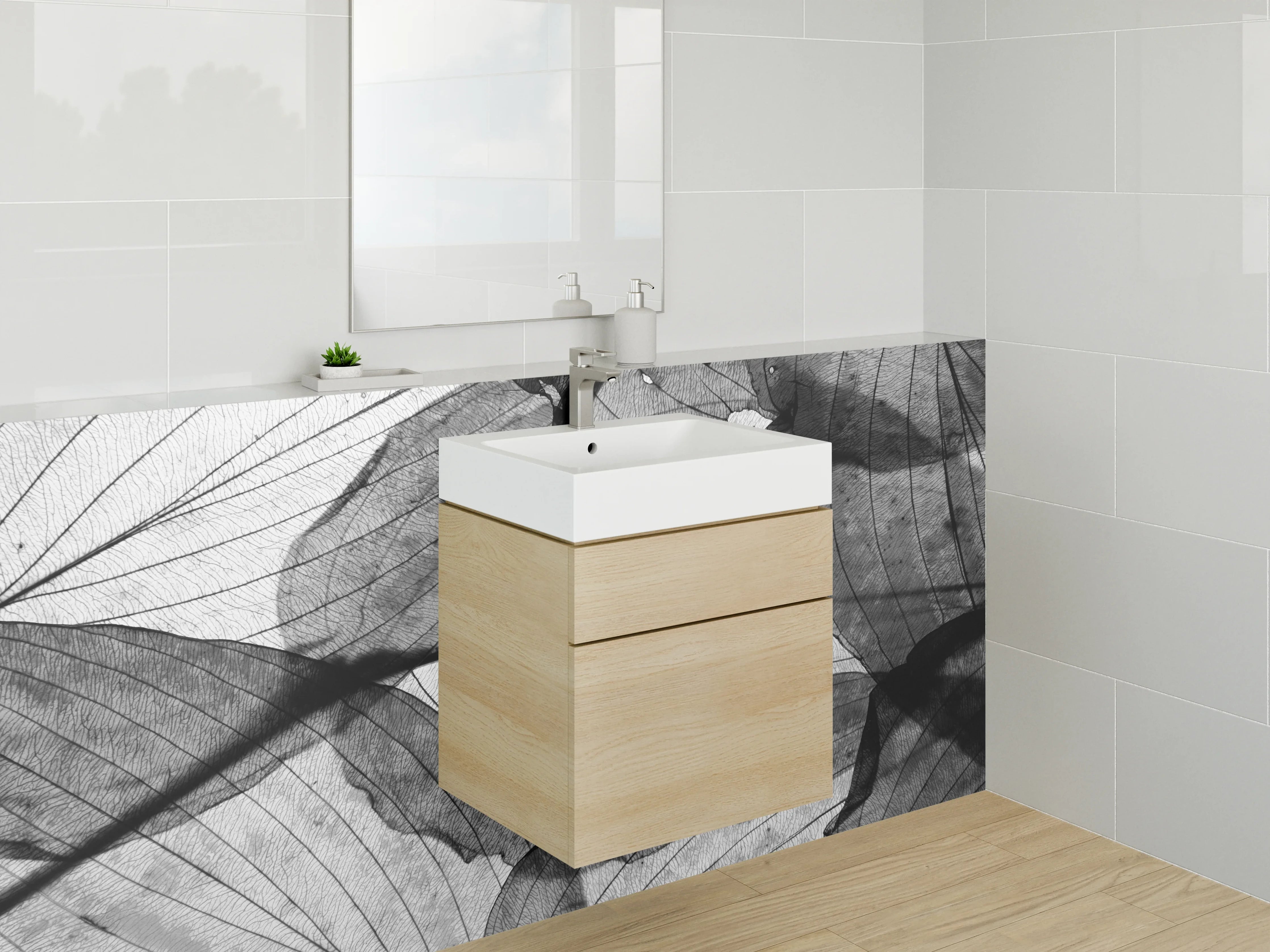 Waschbecken-Rückwand - Schwarz-weiße Blattstrukturen Modern
