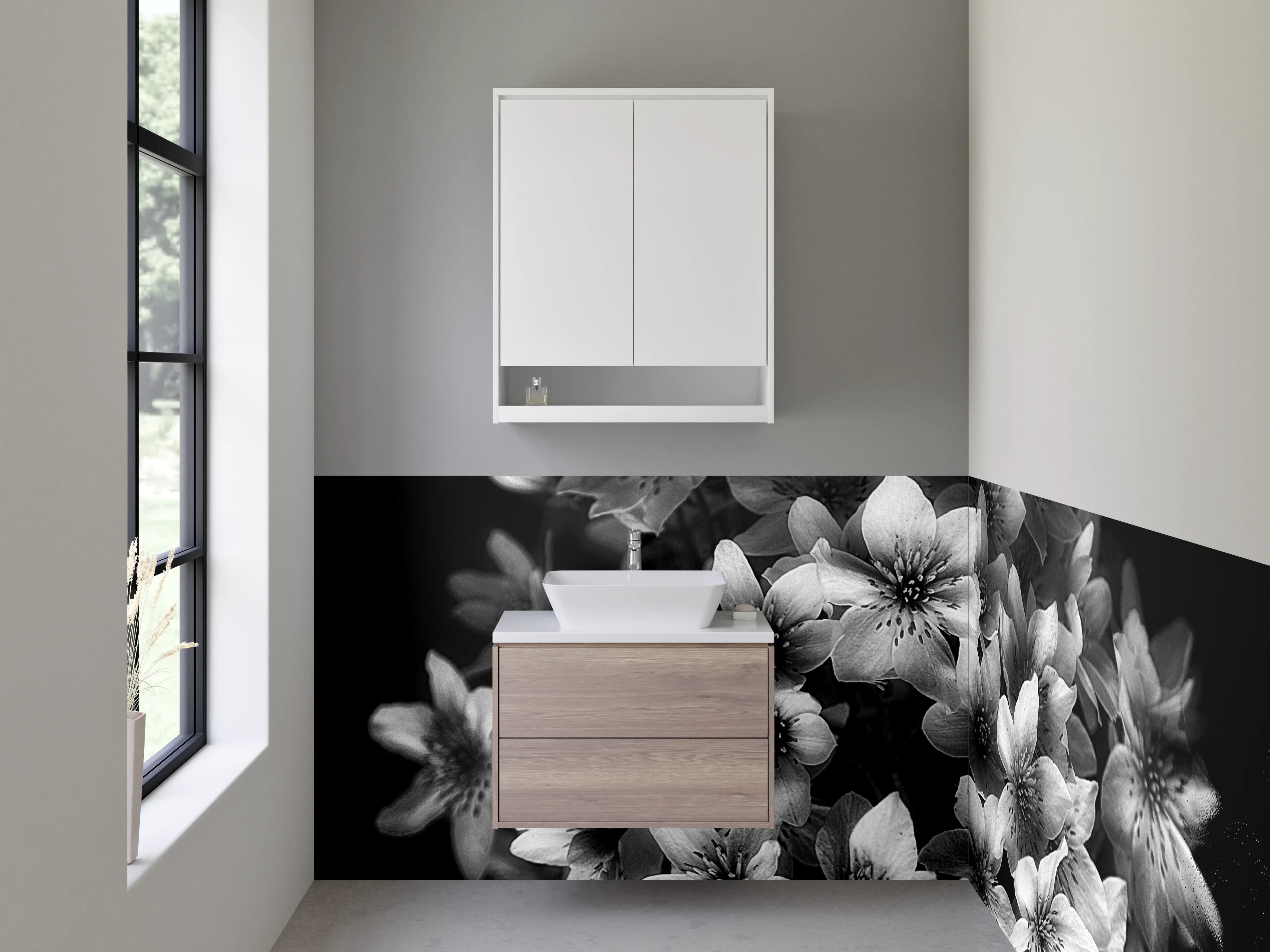 Waschbecken-Rückwand - Schwarz-weiße Blumenpracht Illustration