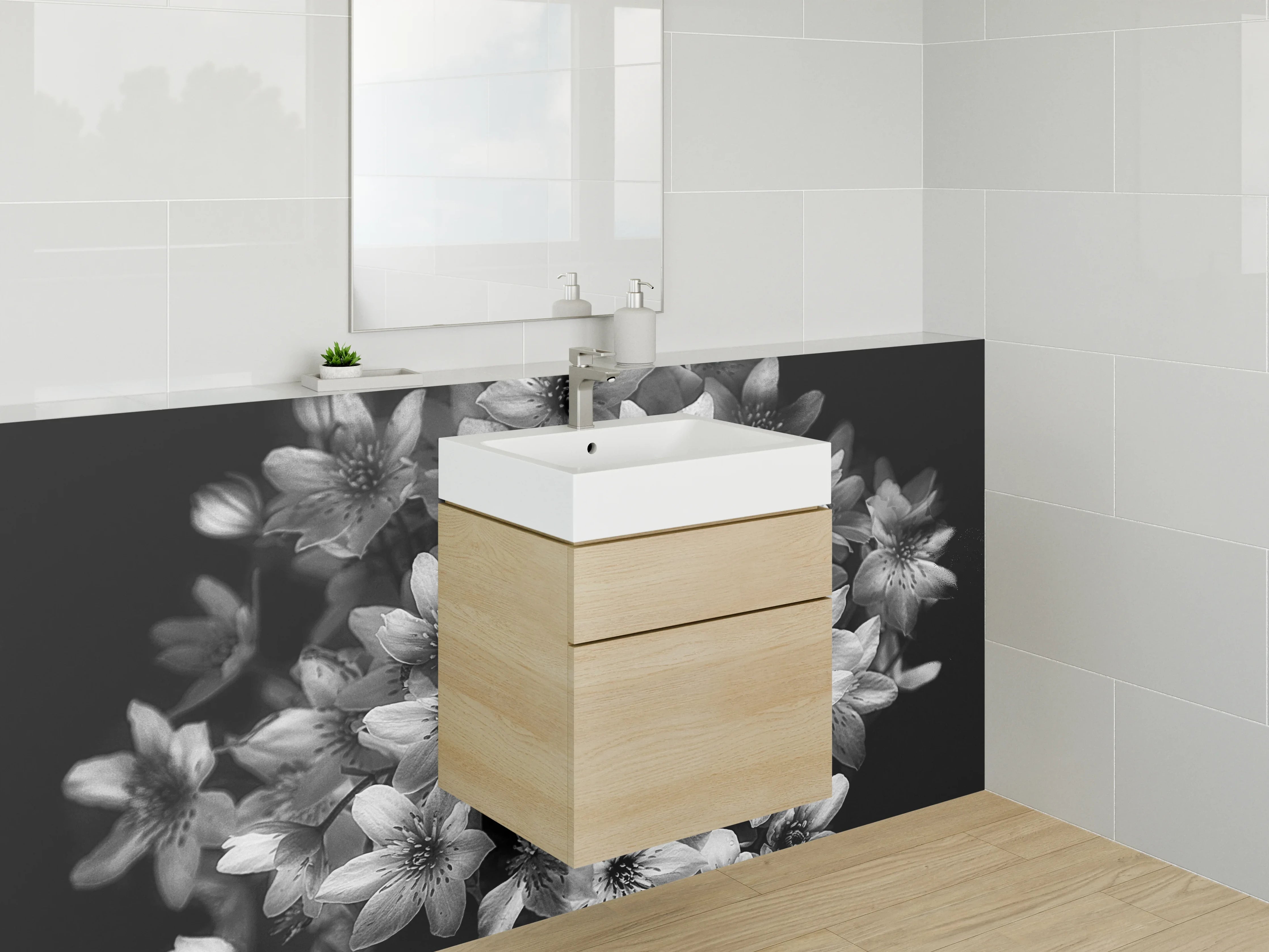 Waschbecken-Rückwand - Schwarz-weiße Blumenpracht Illustration