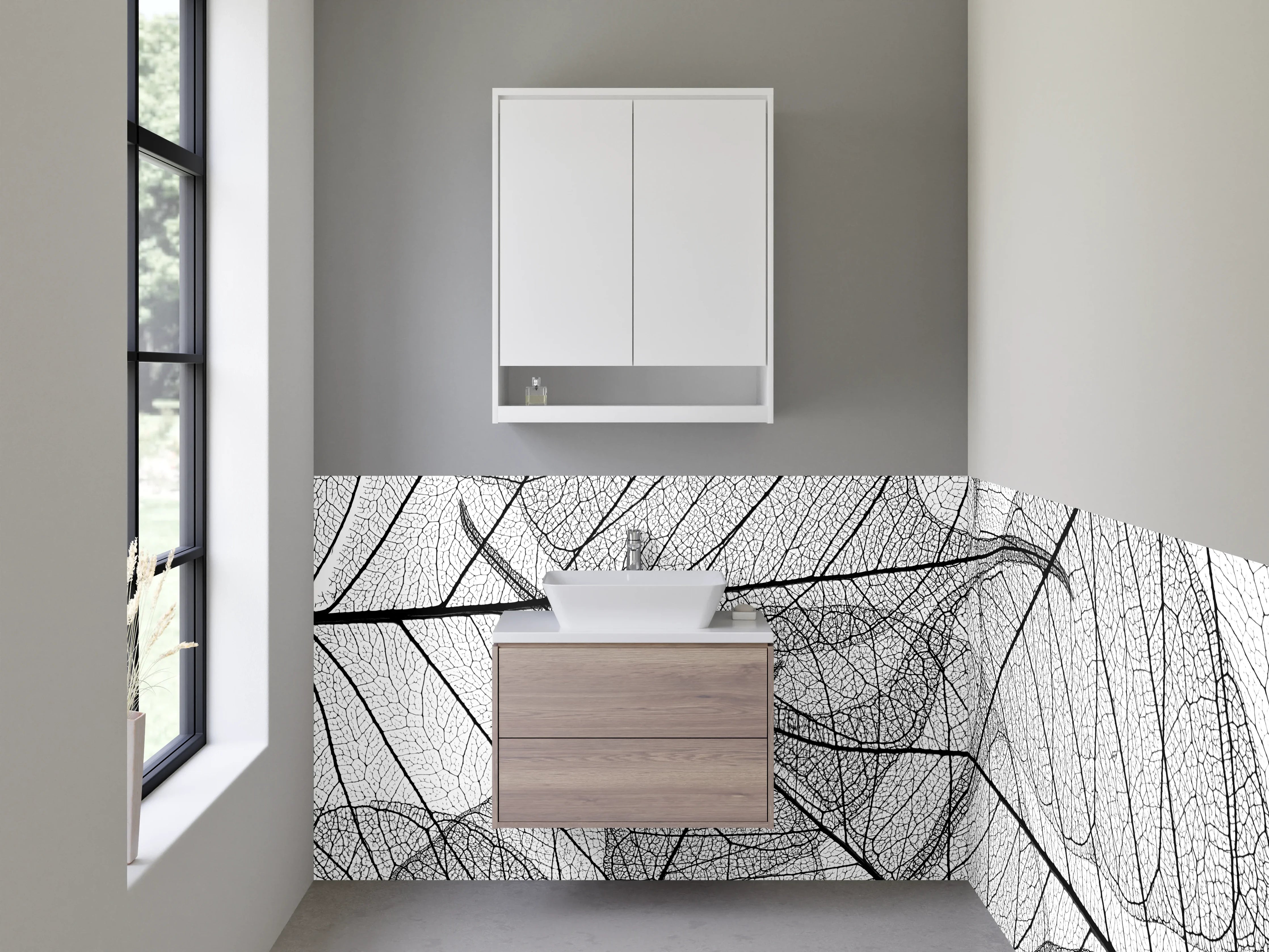Waschbecken-Rückwand - Schwarz-weiße Linien Blattstruktur Design