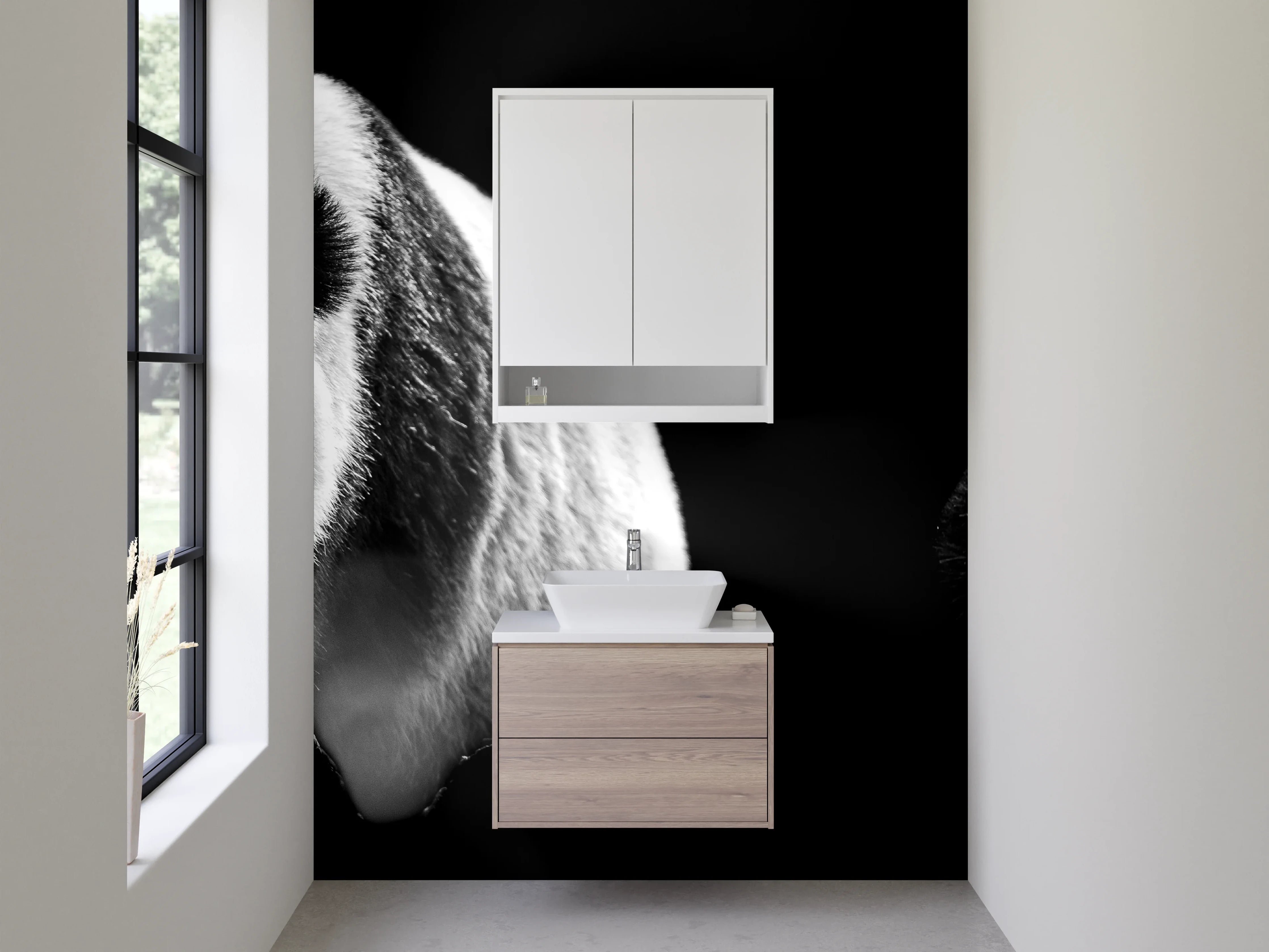 Waschbecken-Rückwand - Schwarz-weiße Pandas Fotokunst