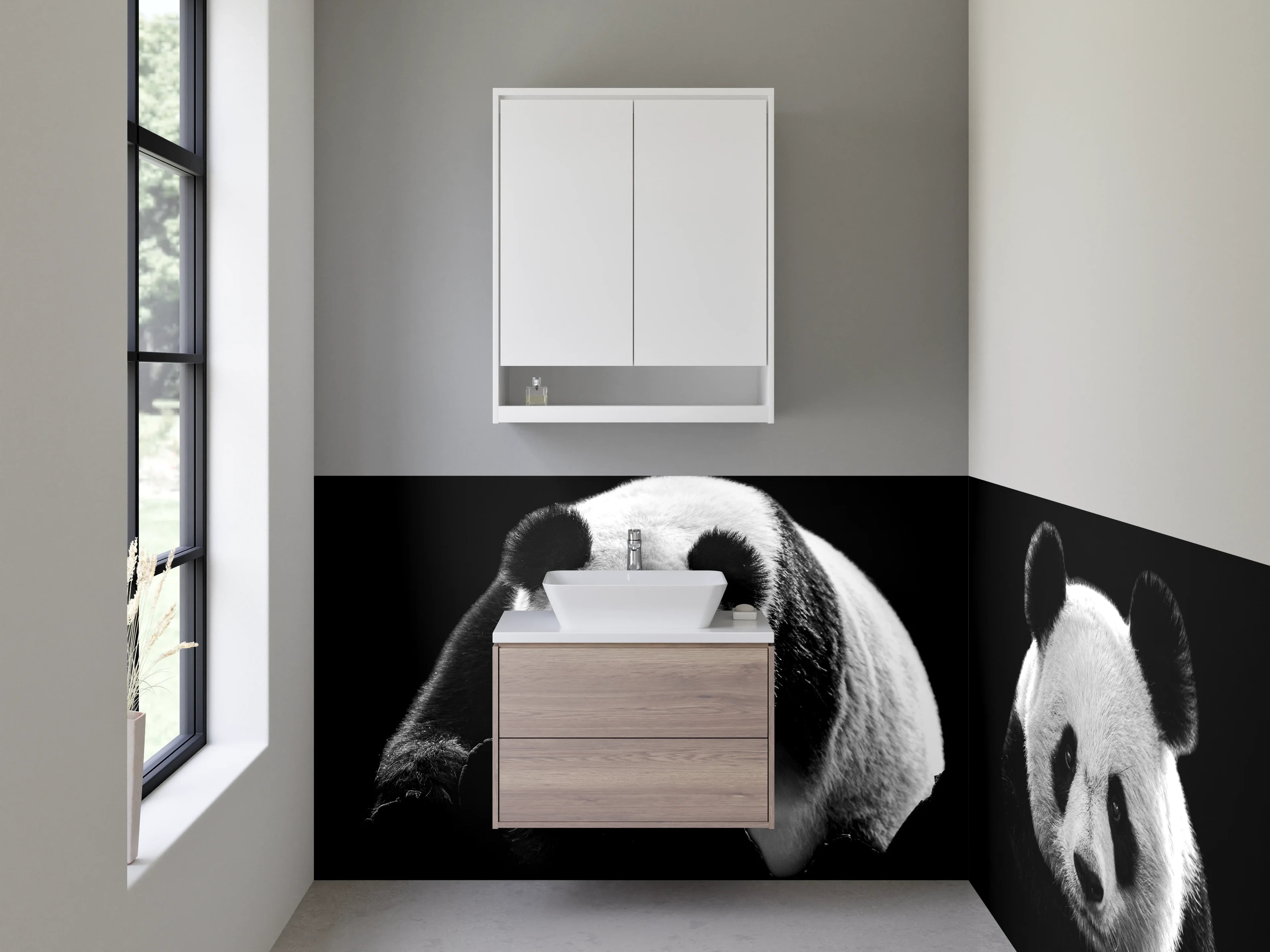 Waschbecken-Rückwand - Schwarz-weiße Pandas Fotokunst