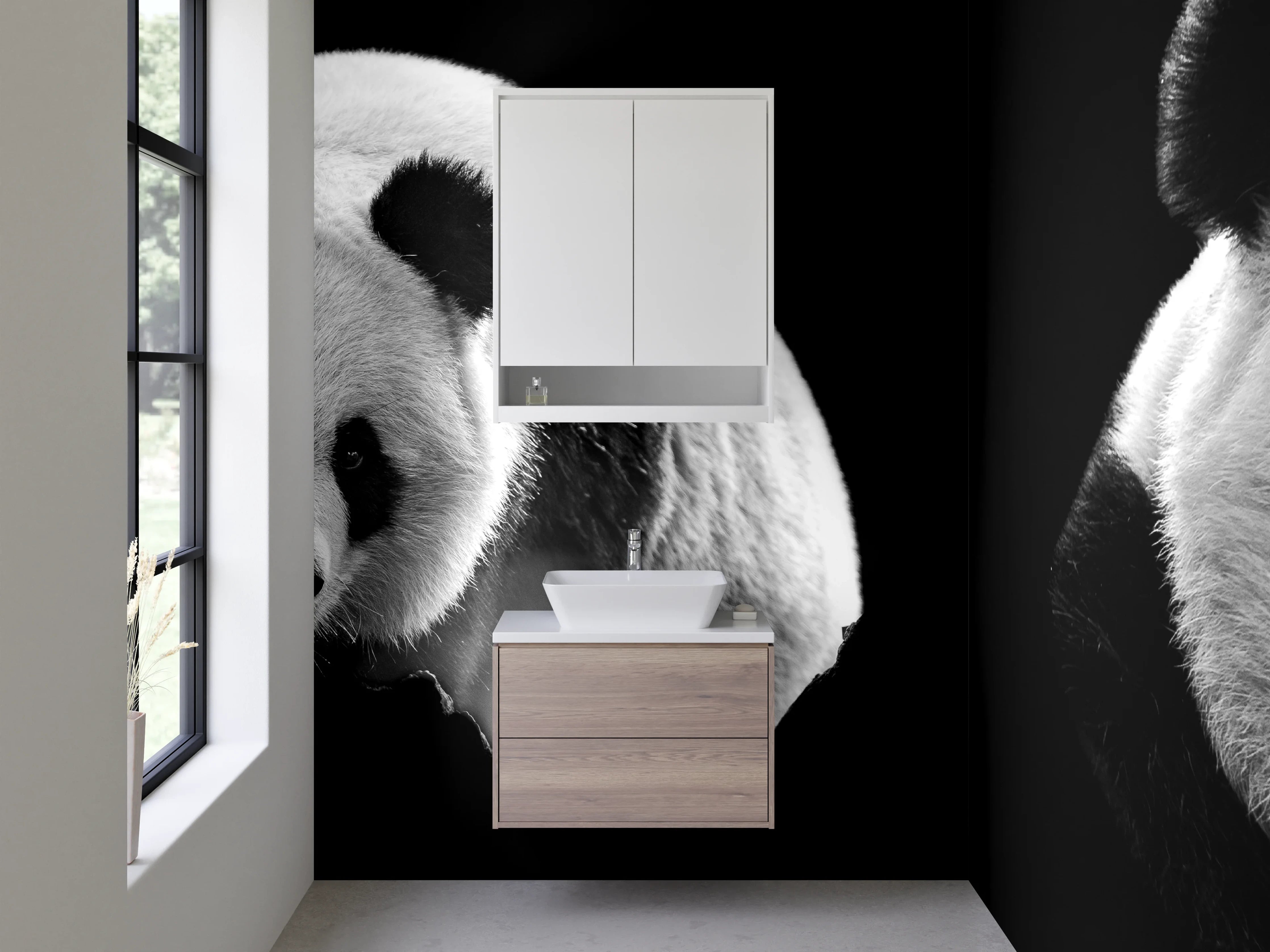 Waschbecken-Rückwand - Schwarz-weiße Pandas Fotokunst
