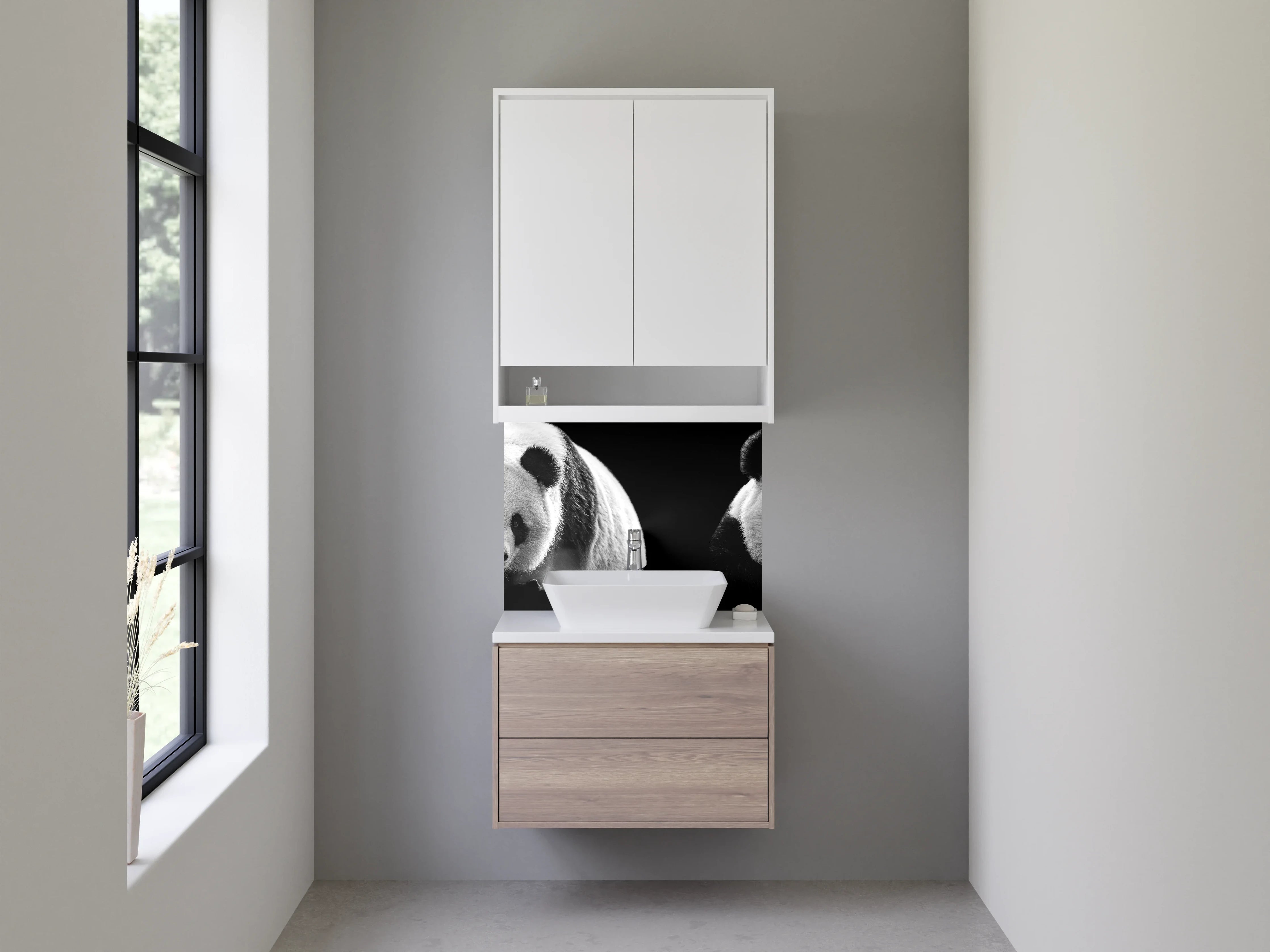 Waschbecken-Rückwand - Schwarz-weiße Pandas Fotokunst