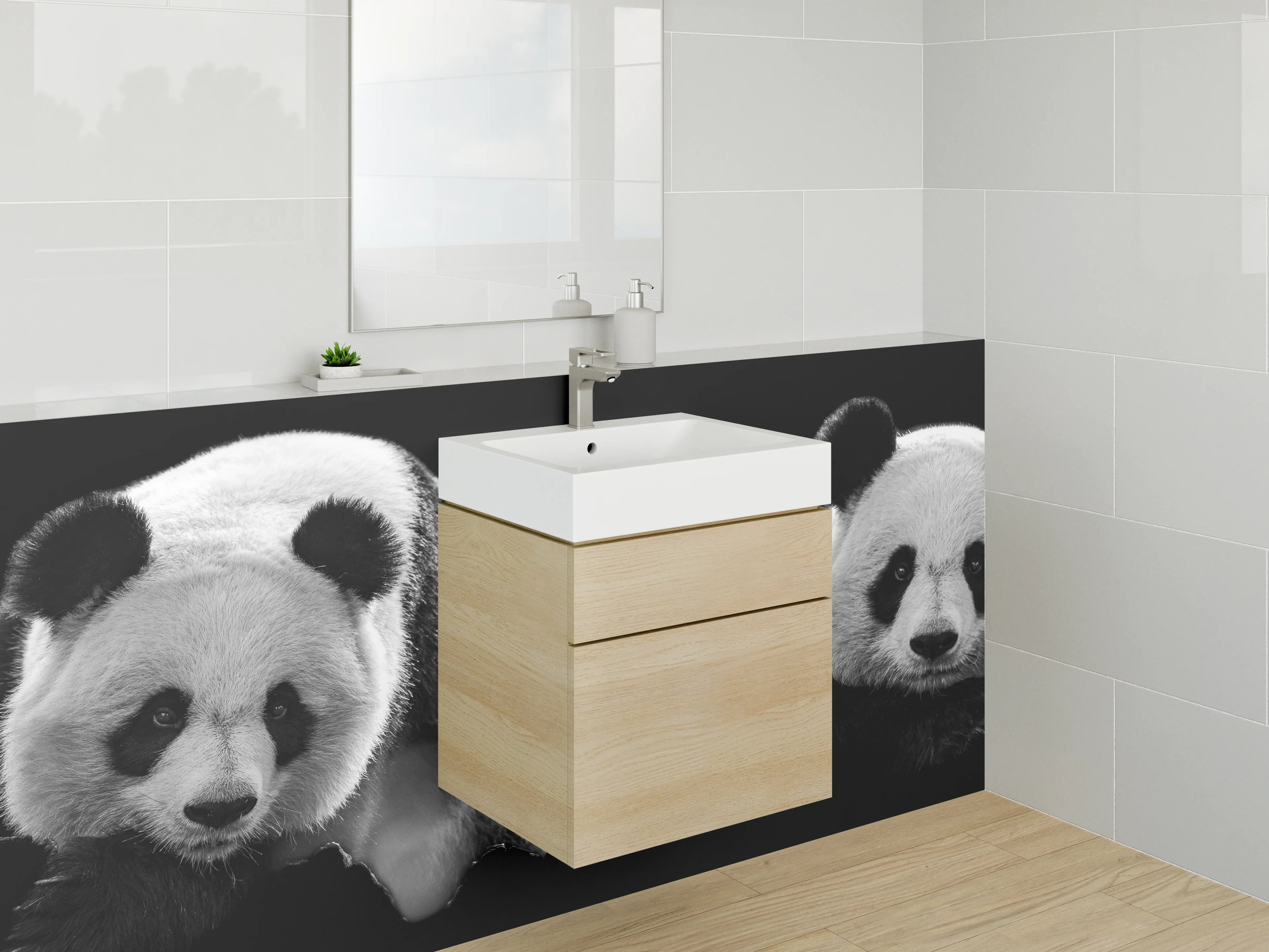 Waschbecken-Rückwand - Schwarz-weiße Pandas Fotokunst
