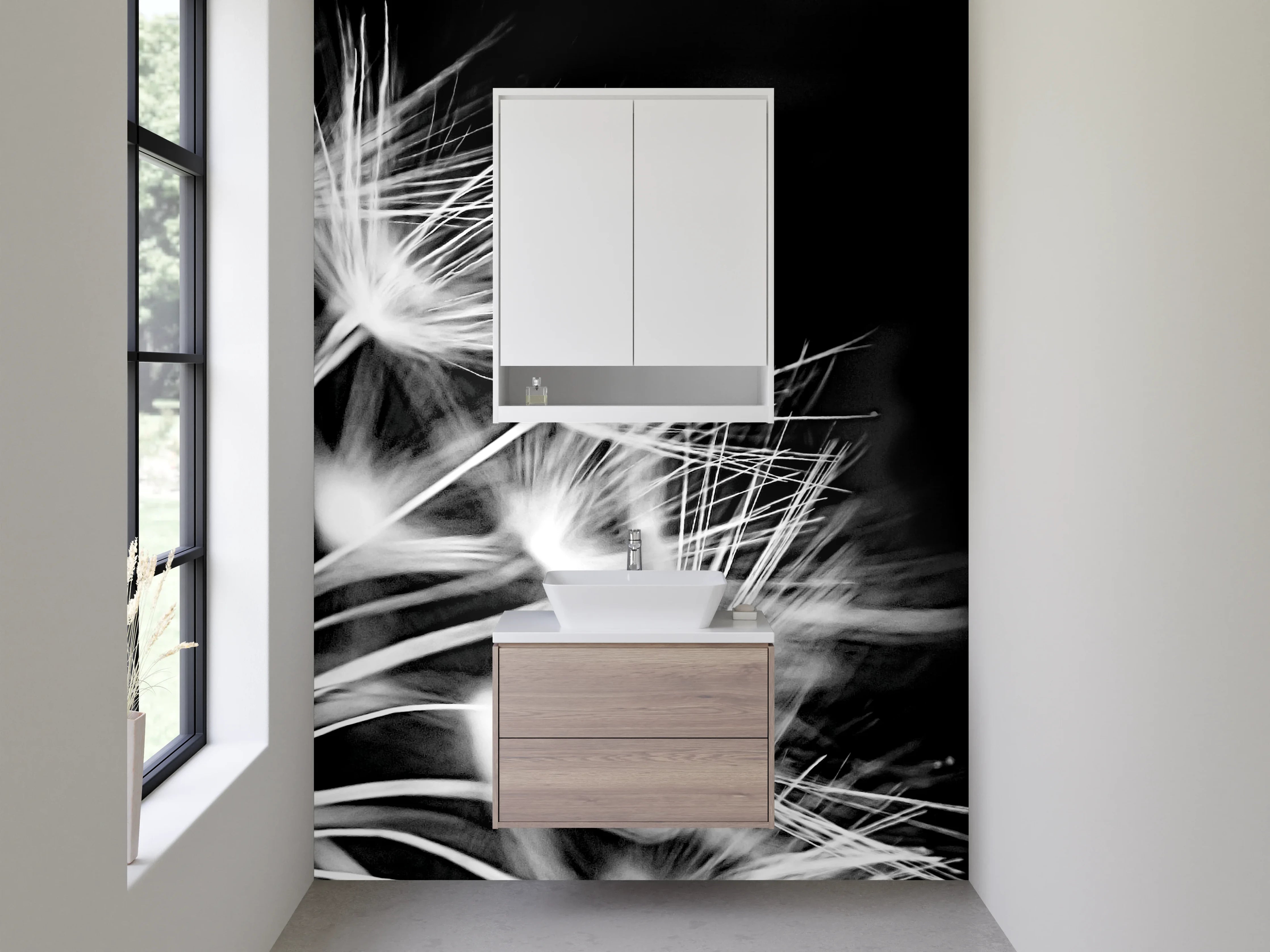 Waschbecken-Rückwand - Schwarz-weiße Pusteblume Makroaufnahme