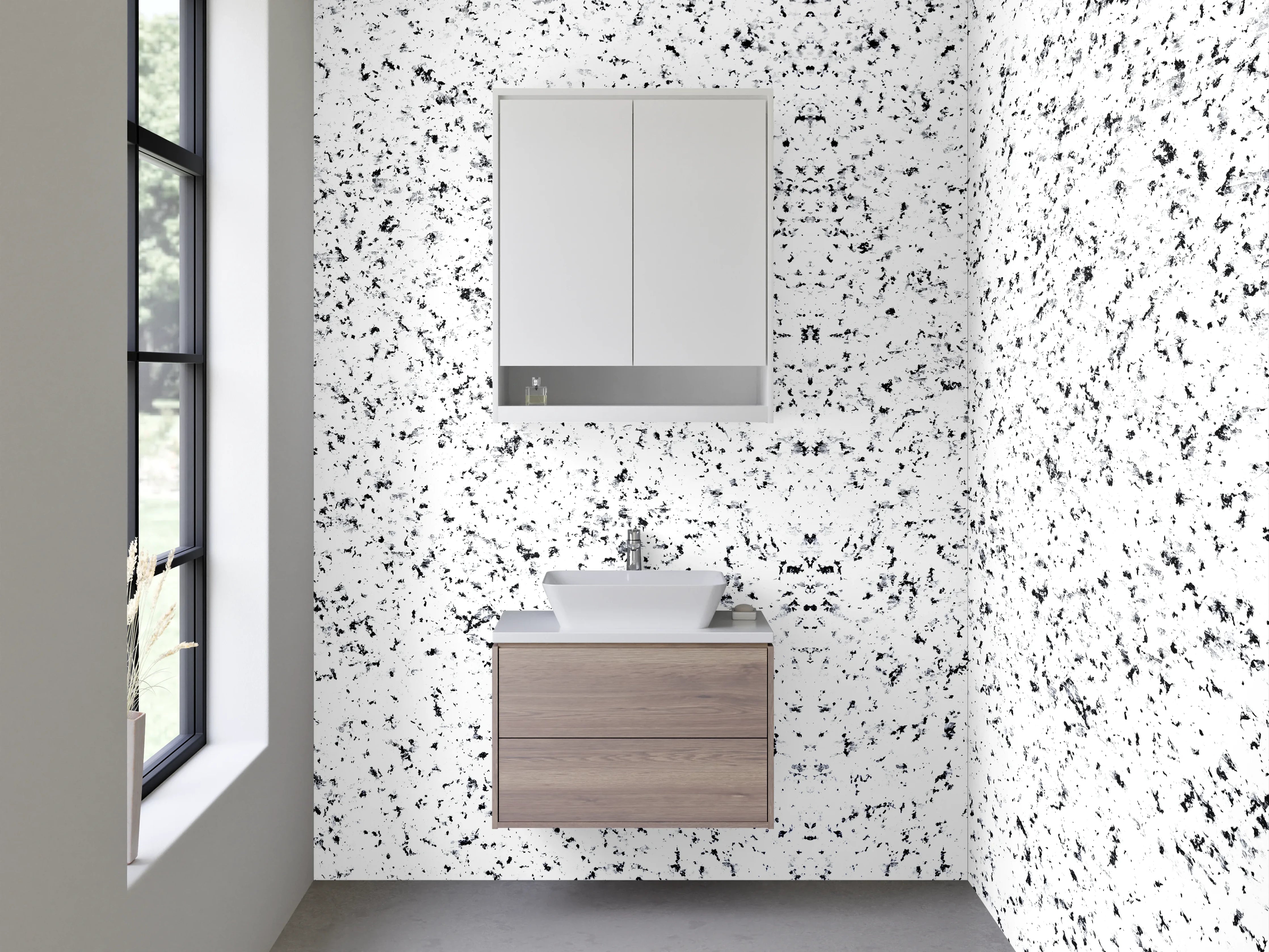 Waschbecken-Rückwand - Schwarz-weiße Sprenkel-Optik modern
