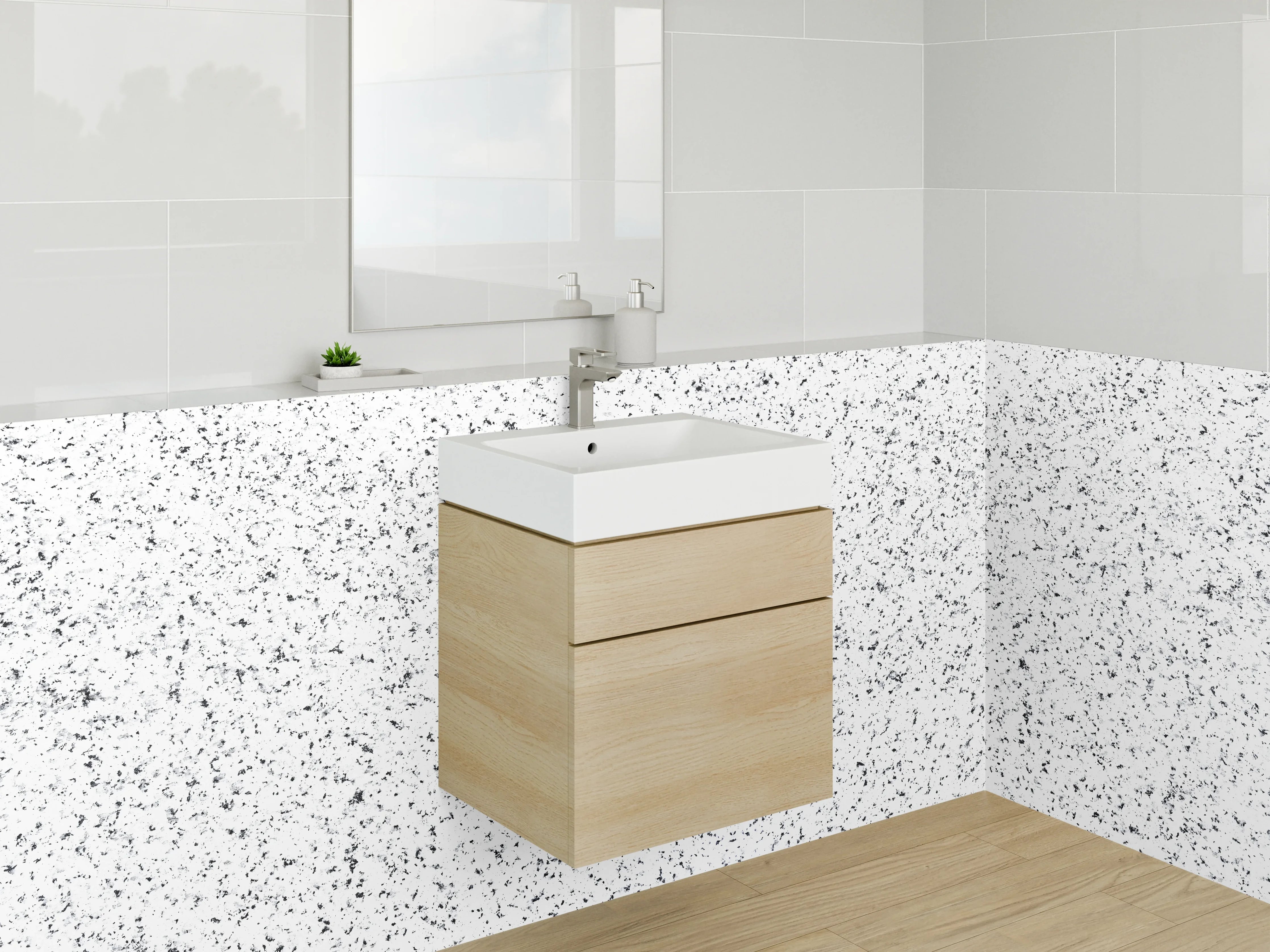 Waschbecken-Rückwand - Schwarz-weiße Sprenkel-Optik modern