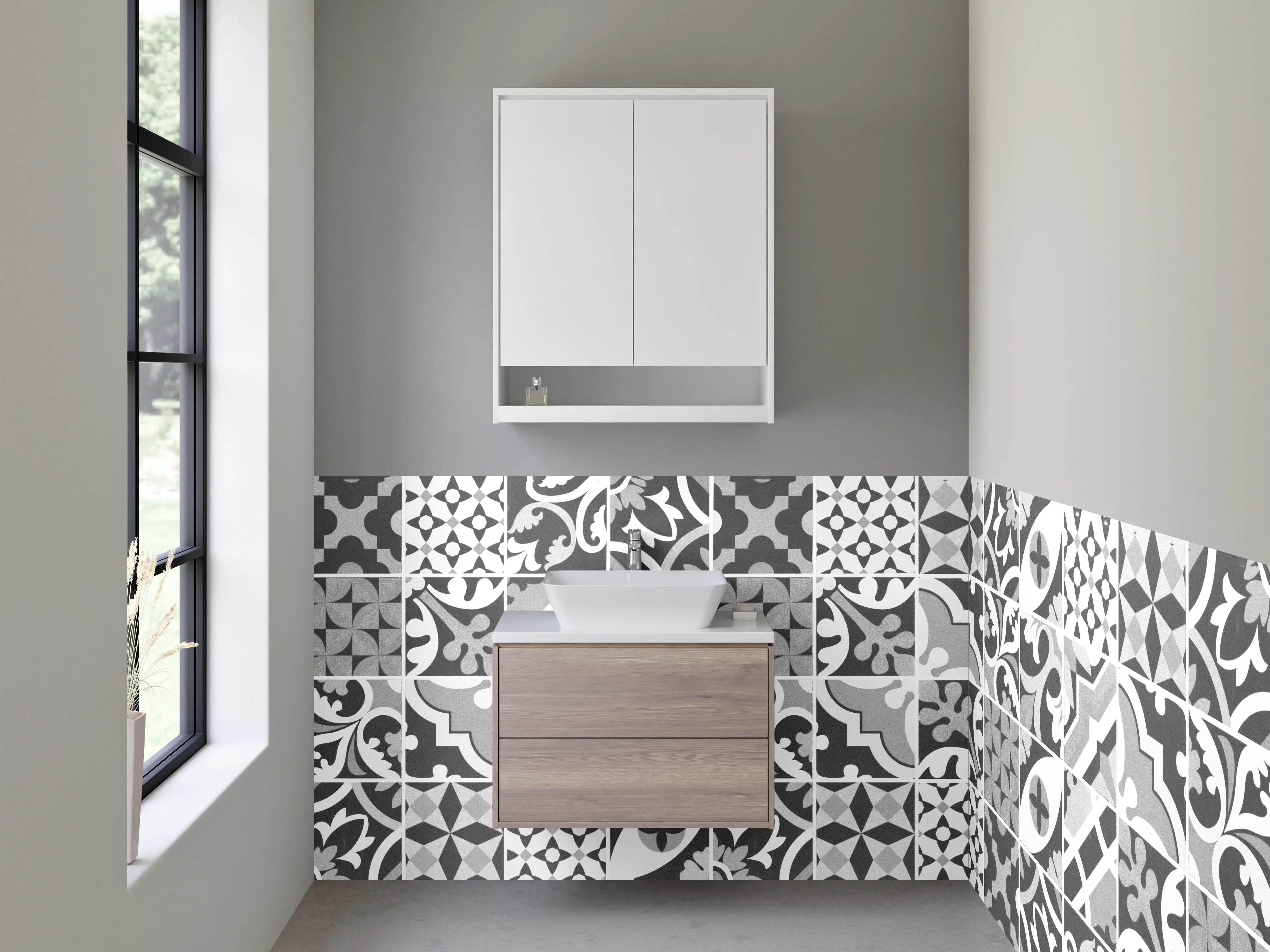 Waschbecken-Rückwand - Schwarz-weiße Vintage-Mosaik Fliesenmuster