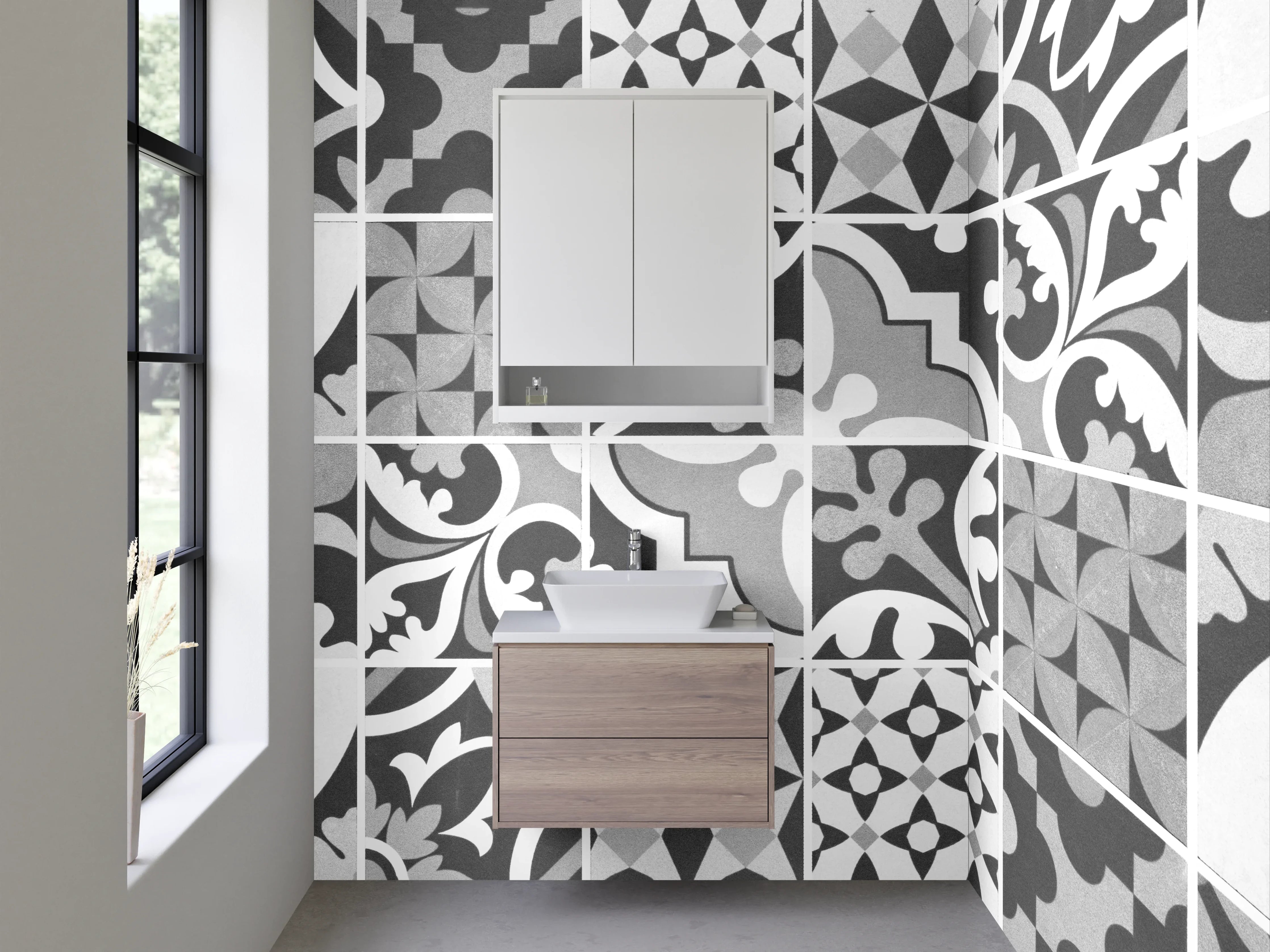 Waschbecken-Rückwand - Schwarz-weiße Vintage-Mosaik Fliesenmuster