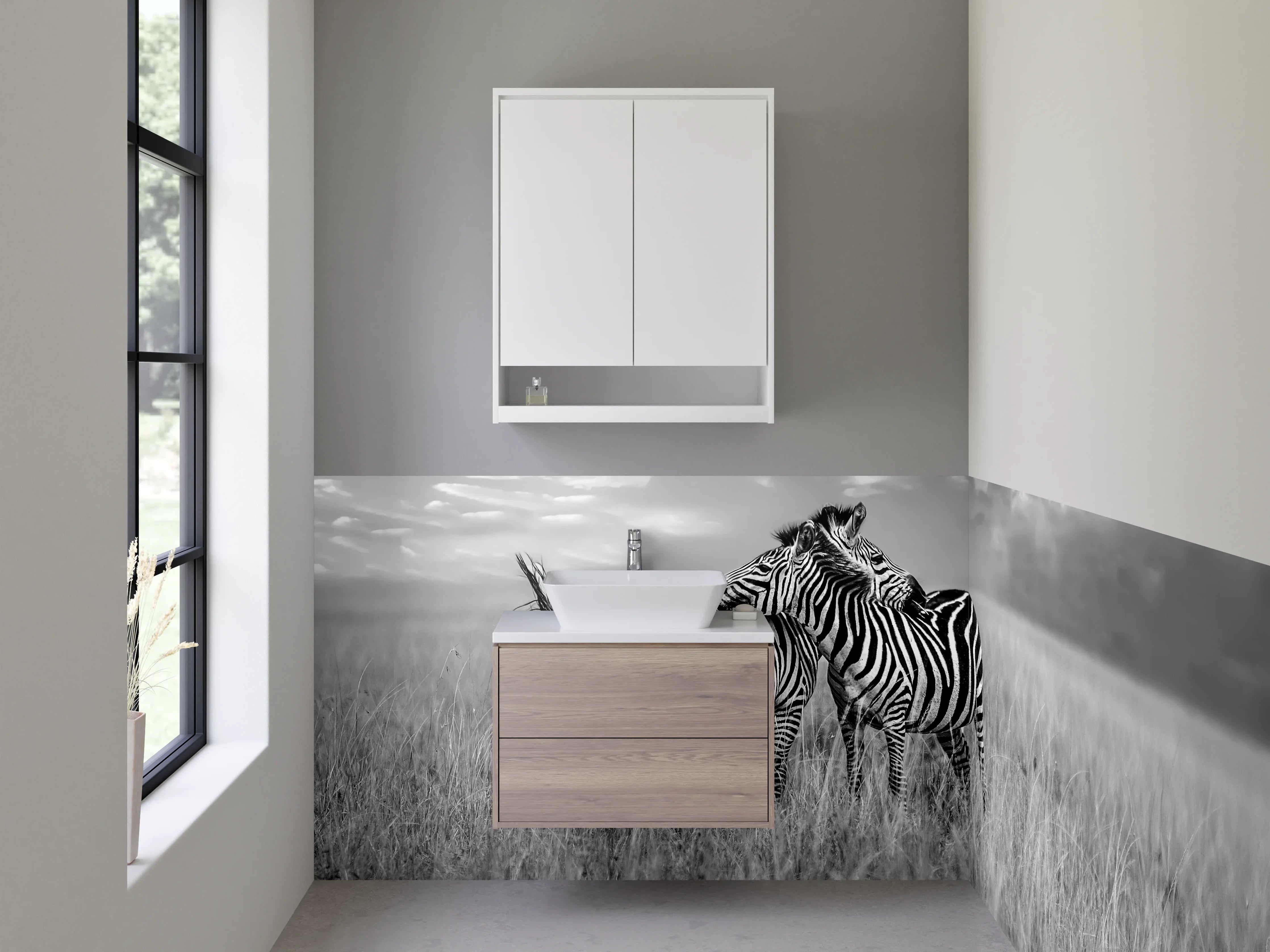 Waschbecken-Rückwand - Schwarz-weiße Zebras auf Savanne