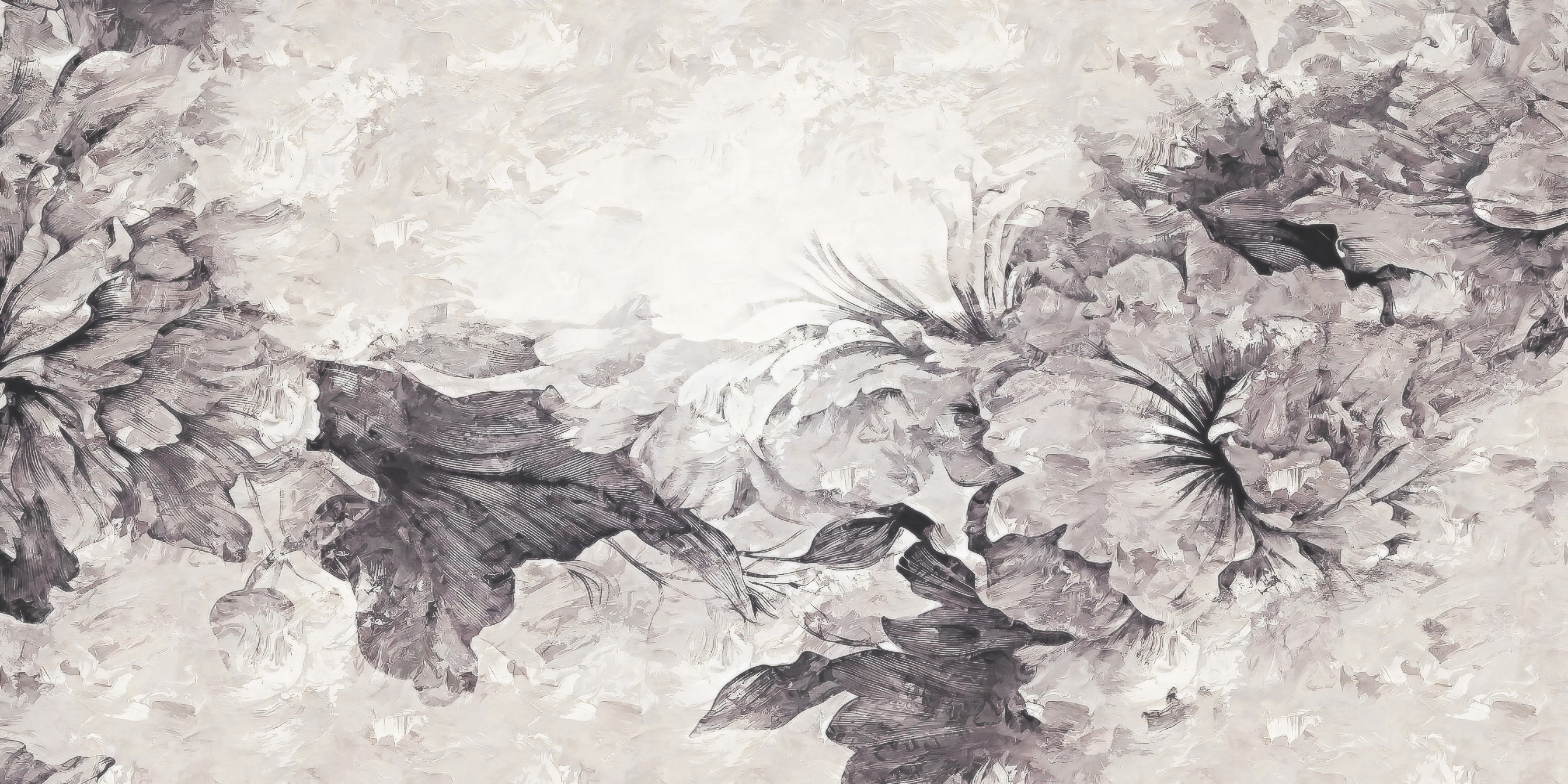 Waschbecken-Rückwand-Schwarz-weiße florale Aquarelloptik