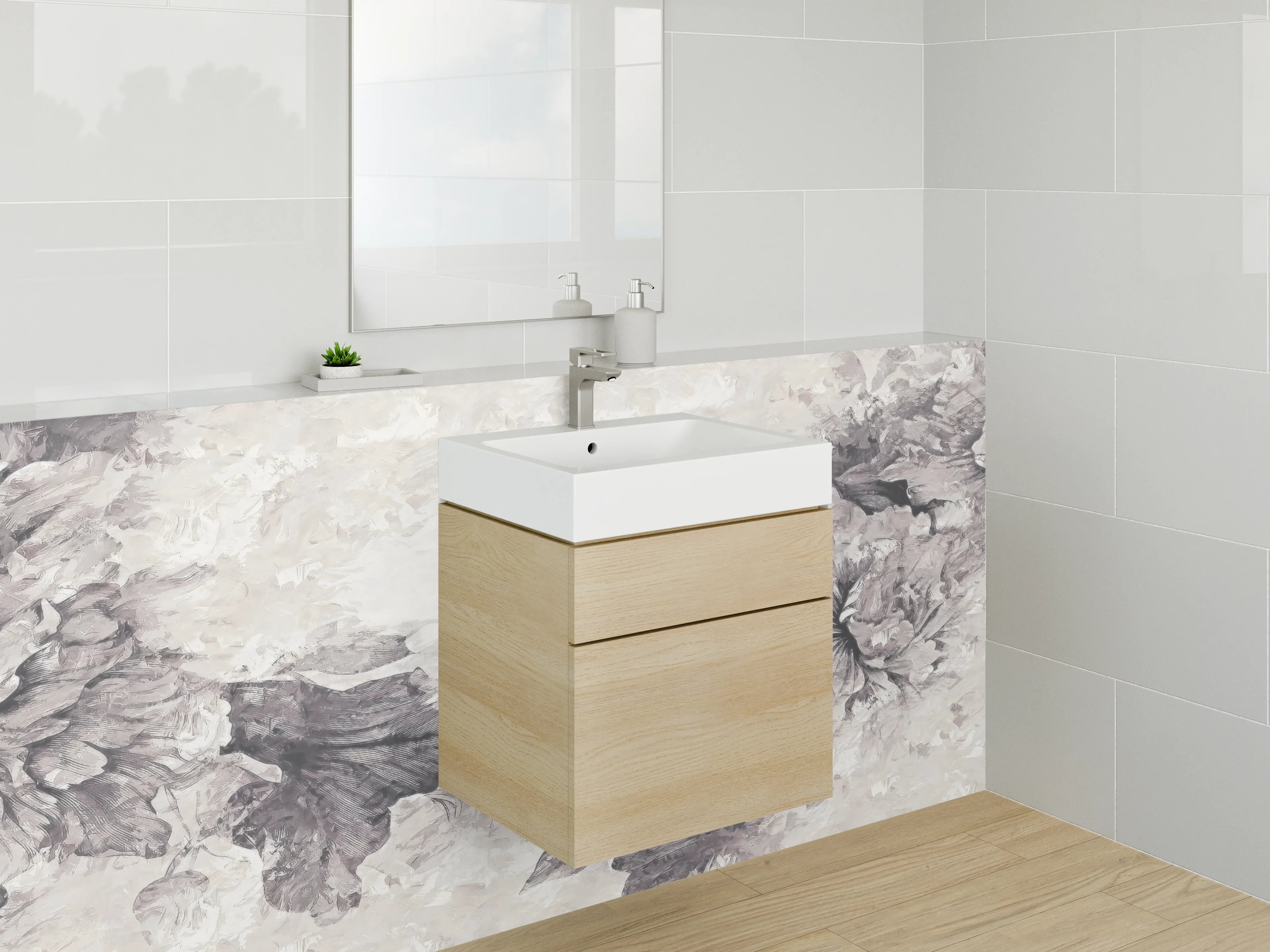 Waschbecken-Rückwand - Schwarz-weiße florale Aquarelloptik