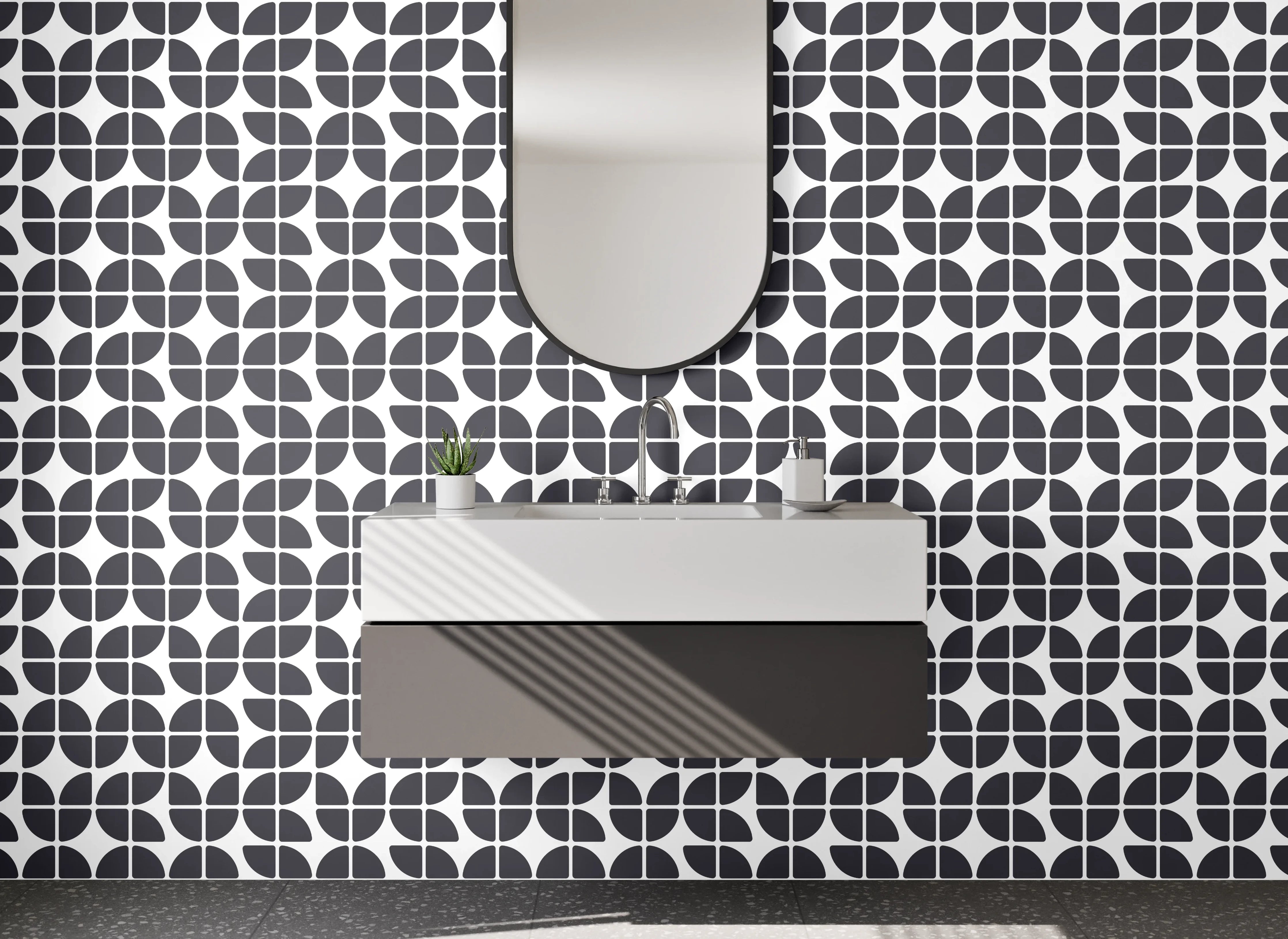 Waschbecken-Rückwand - Schwarz-weiße geometrische Muster Fliesen