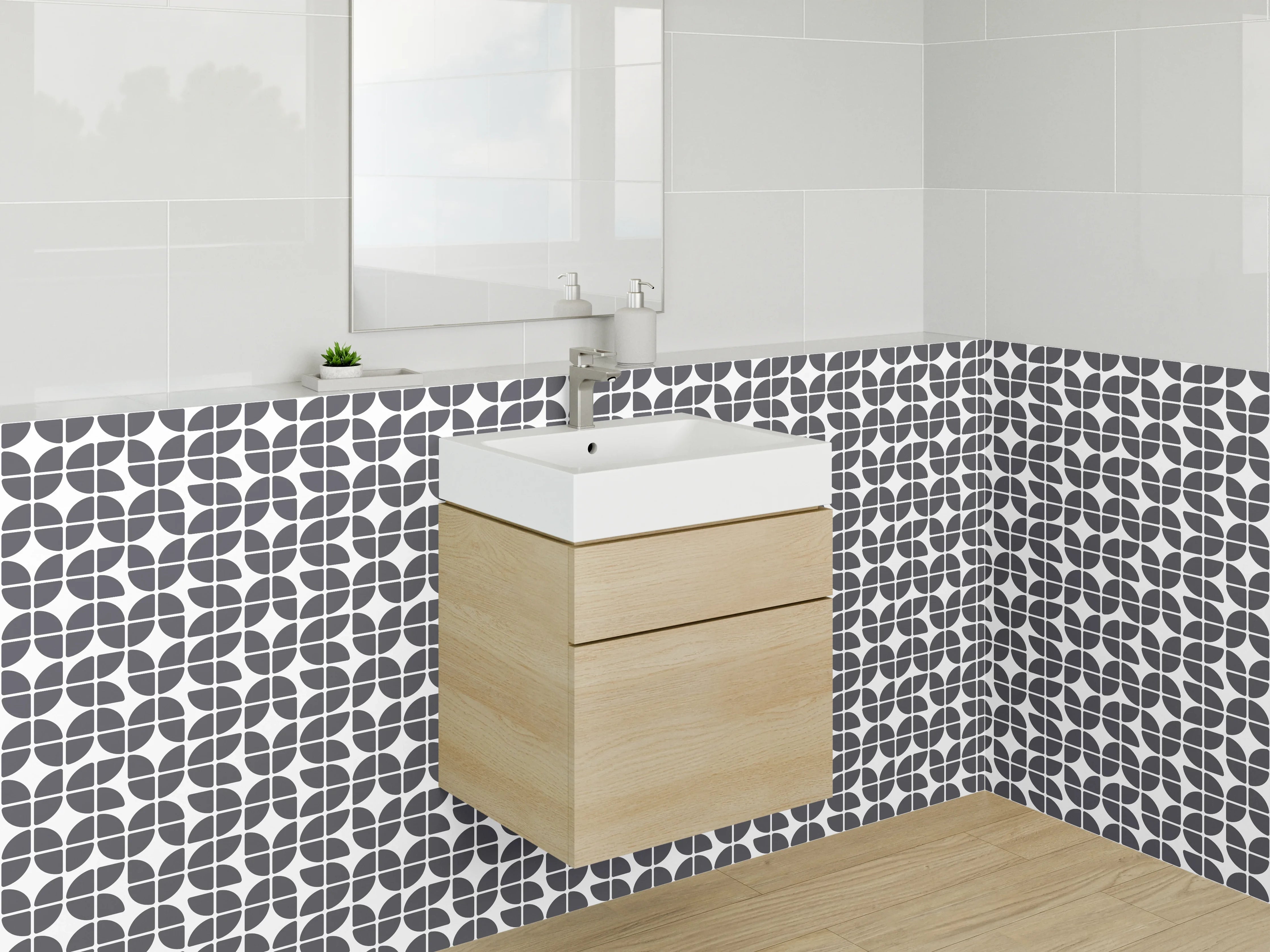 Waschbecken-Rückwand - Schwarz-weiße geometrische Muster Fliesen