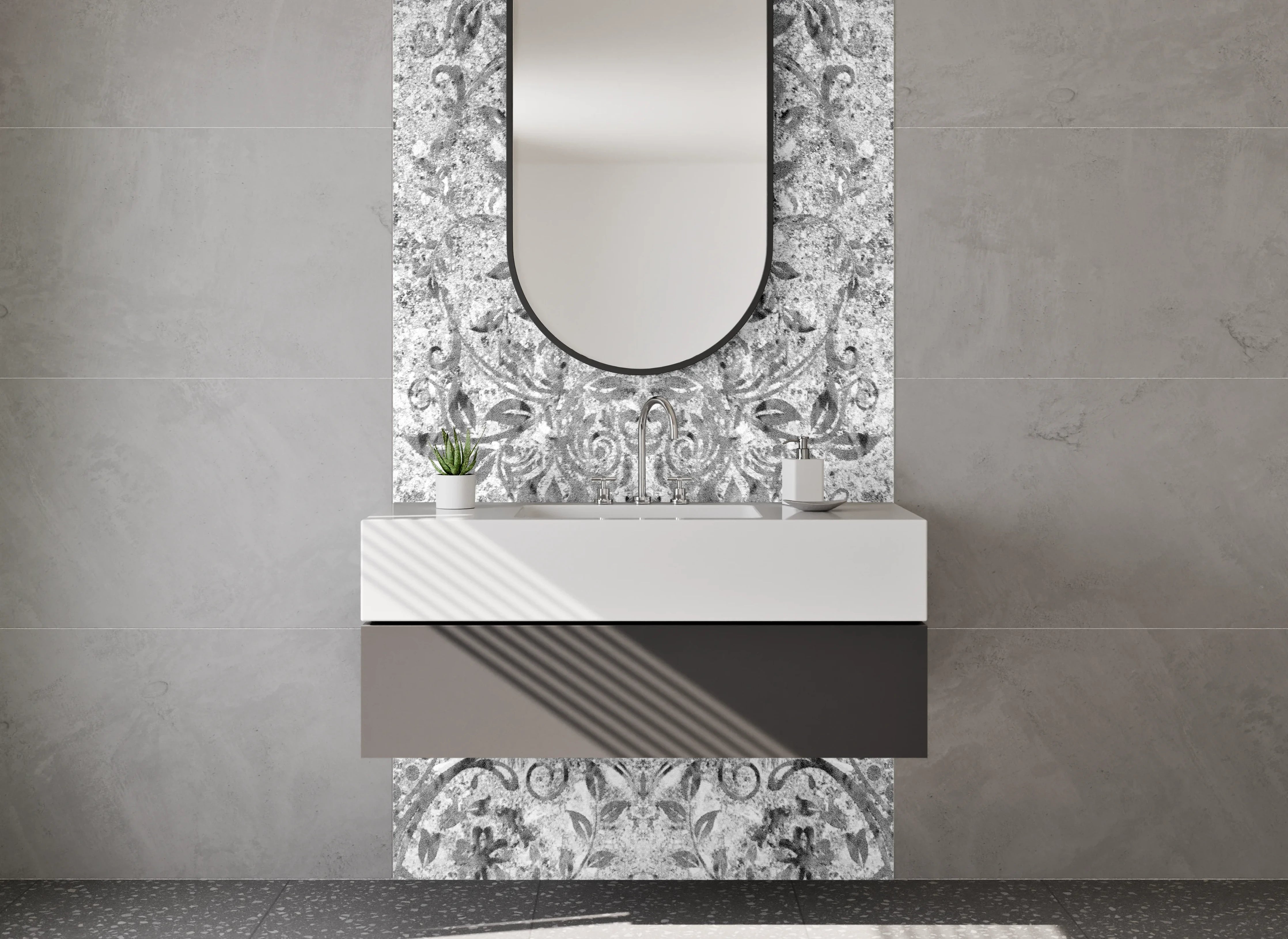 Waschbecken-Rückwand - Schwarz-weiße orientalische Ornamentmuster