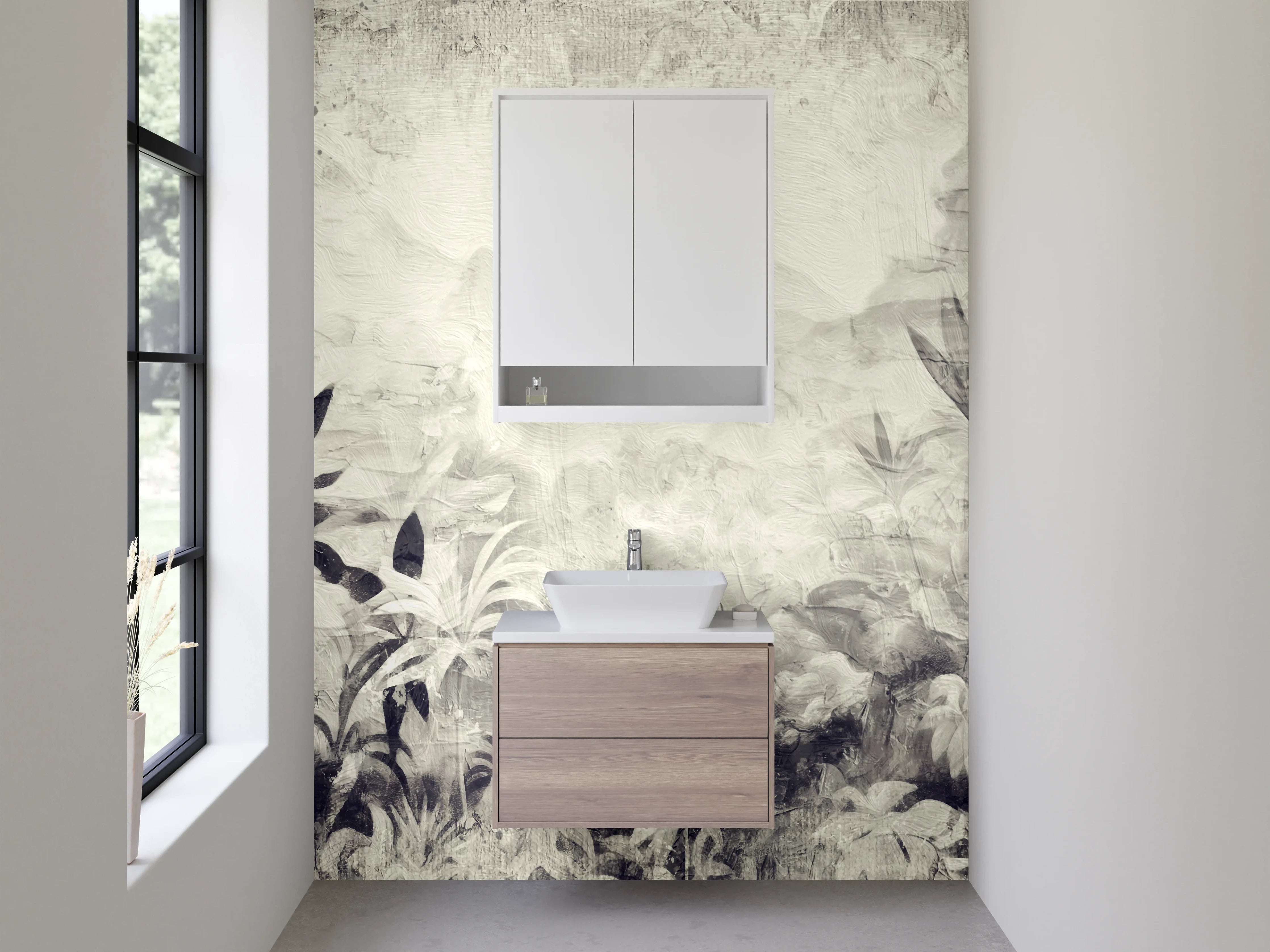 Waschbecken-Rückwand - Schwarz-weißer Dschungel Aquarell Design
