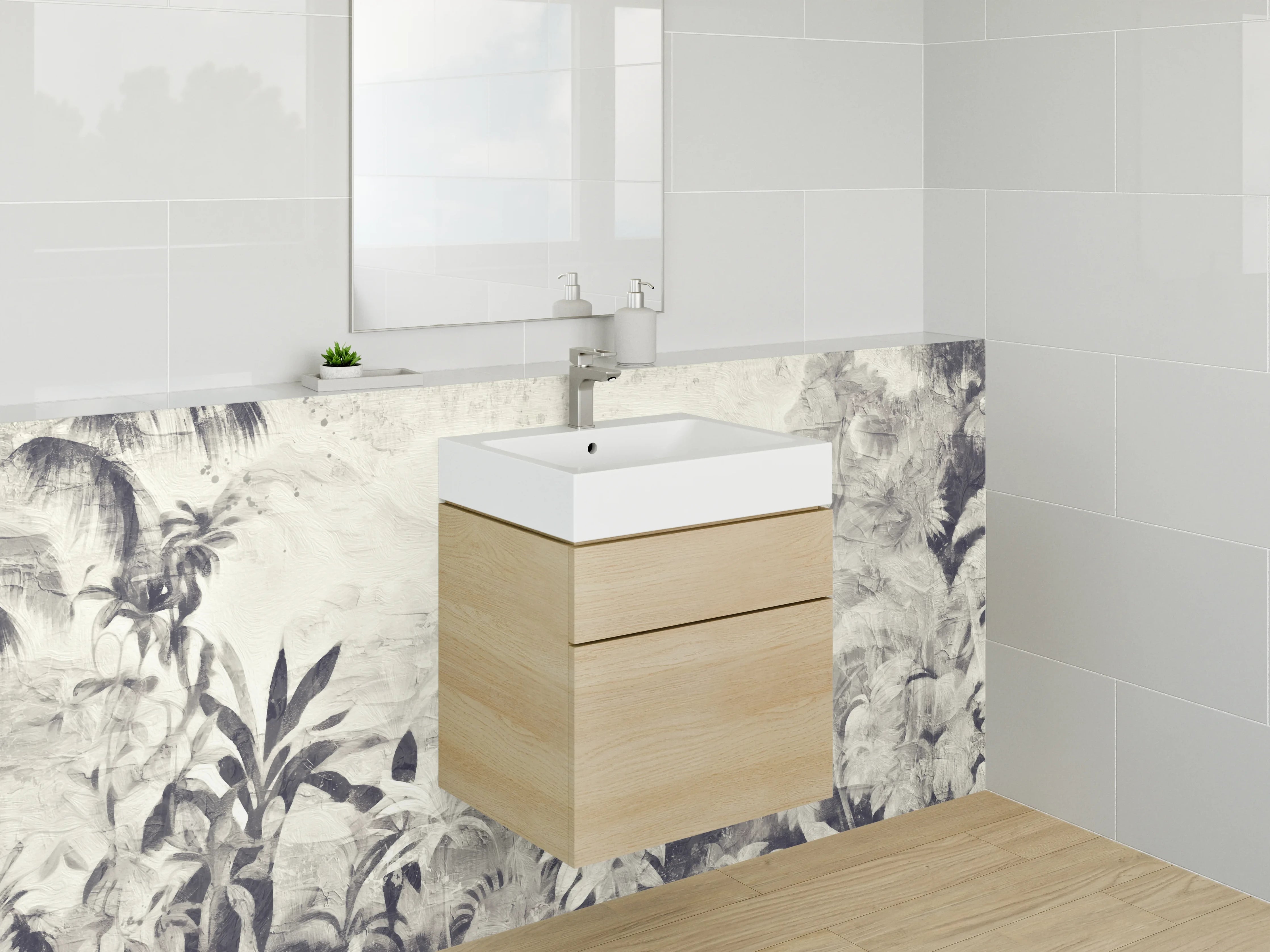 Waschbecken-Rückwand - Schwarz-weißer Dschungel Aquarell Design