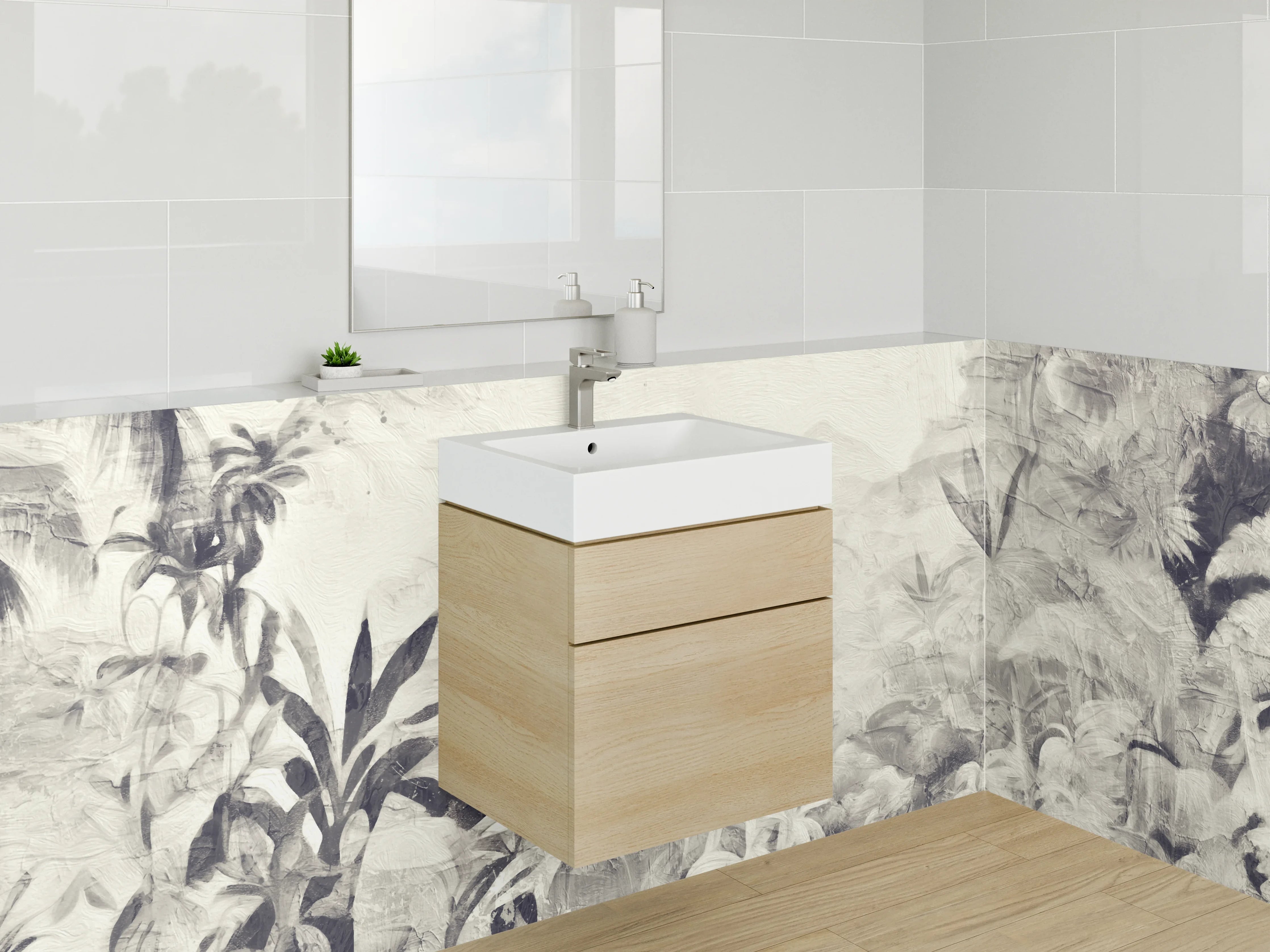 Waschbecken-Rückwand - Schwarz-weißer Dschungel Aquarell Design