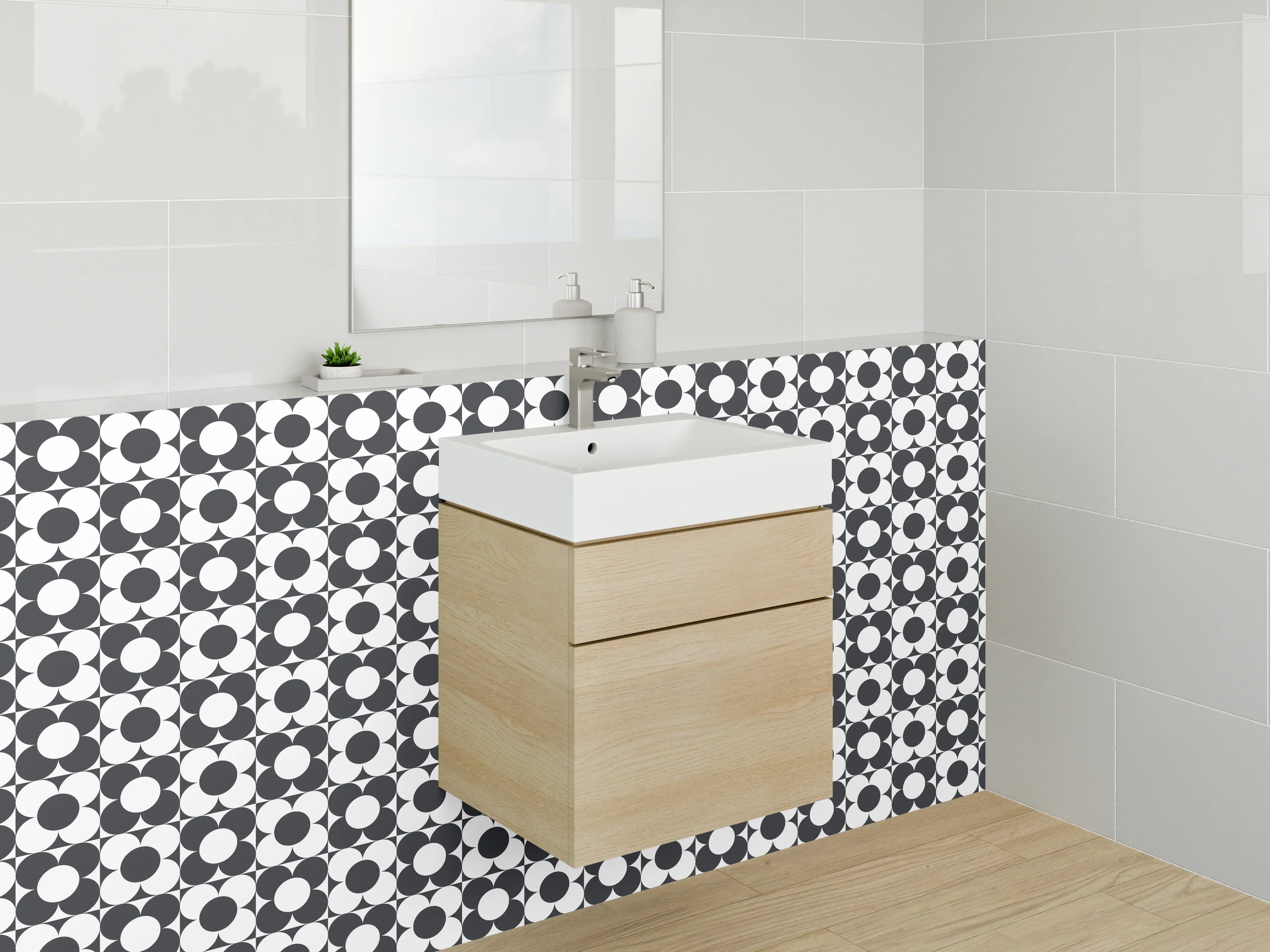 Waschbecken-Rückwand - Schwarz-weißes Retro-Kreis Muster