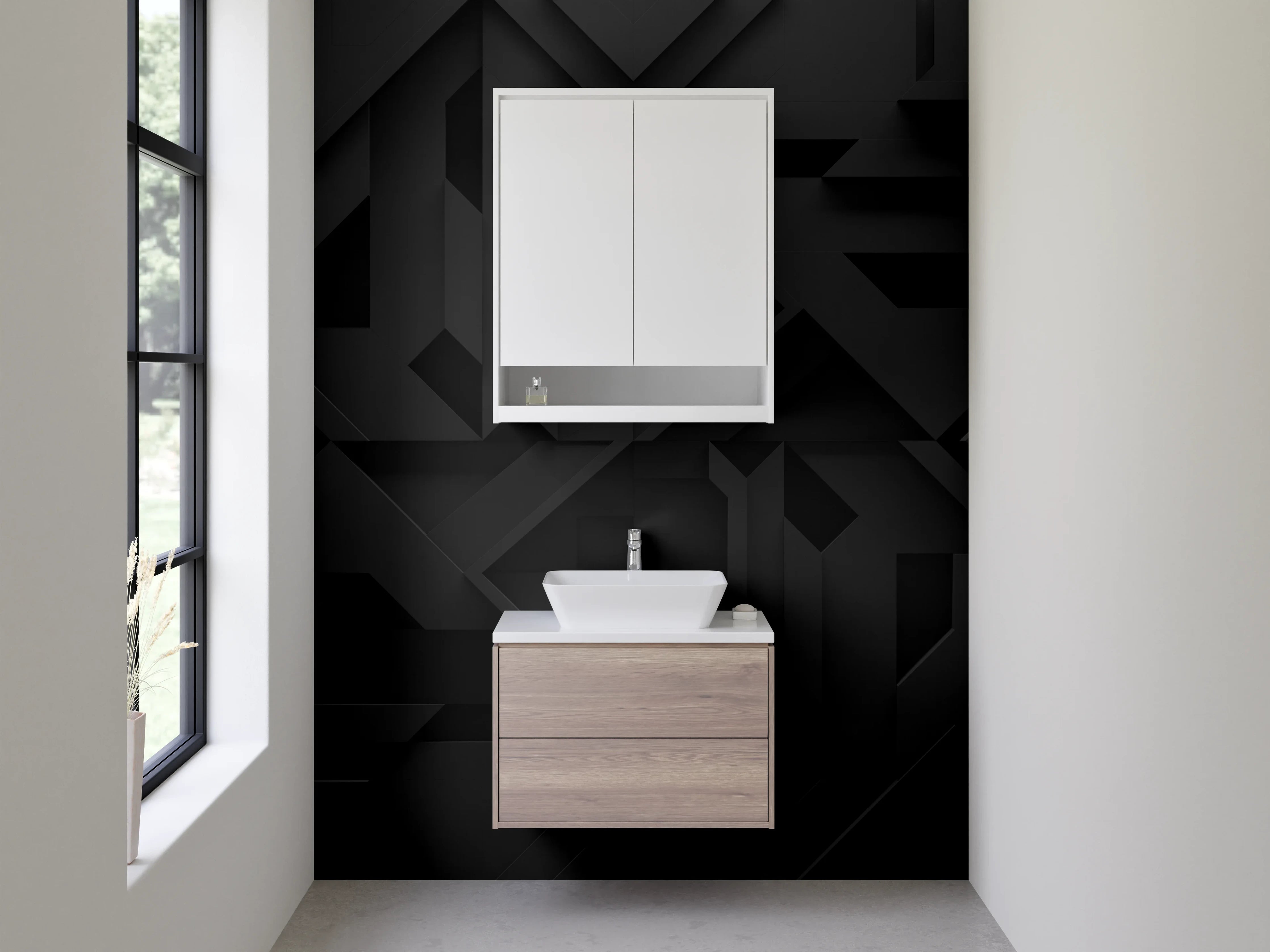 Waschbecken-Rückwand - Schwarze 3D-Abstract Geometrie-Optik