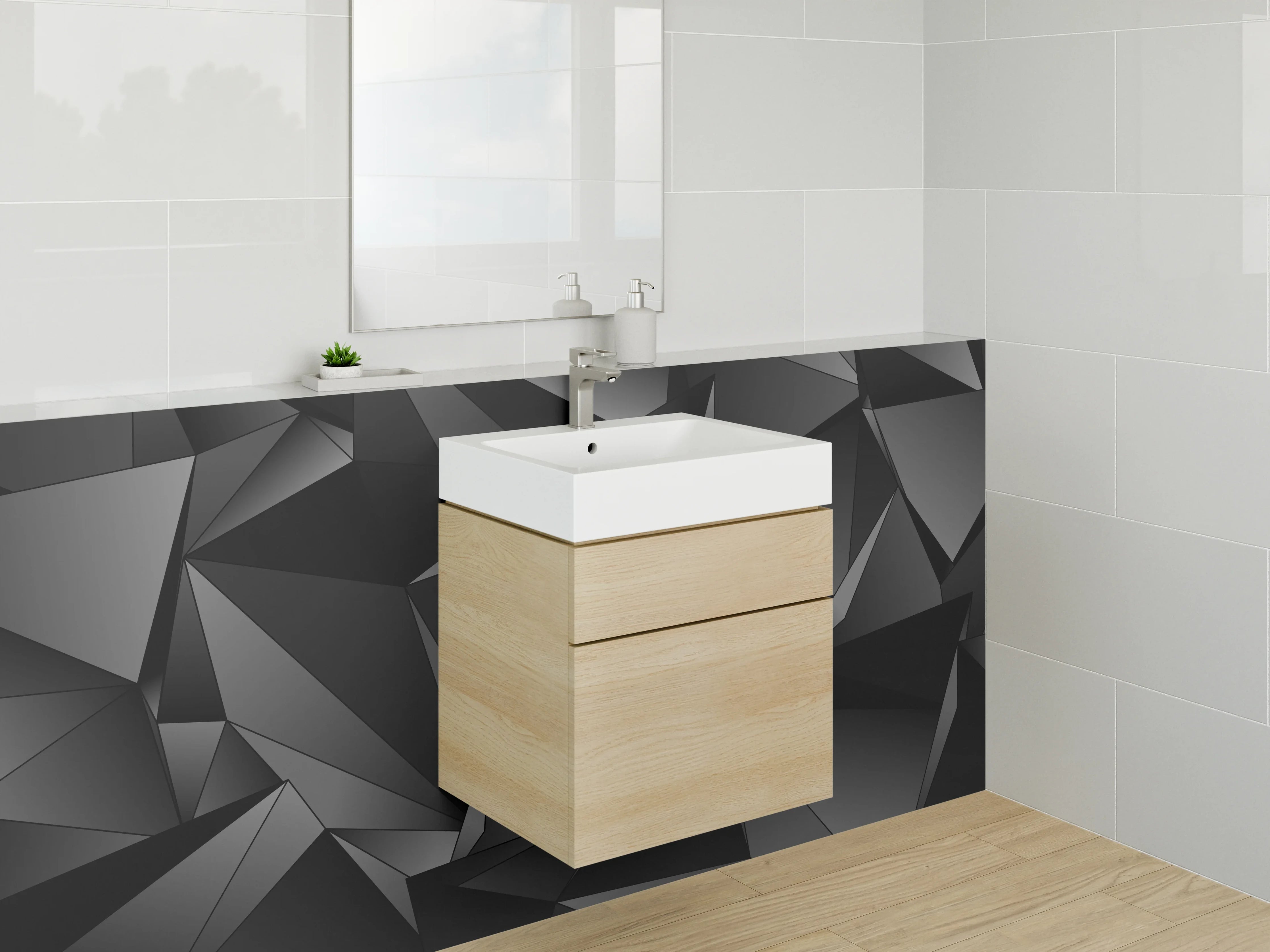 Waschbecken-Rückwand - Schwarze 3D Polygon Struktur