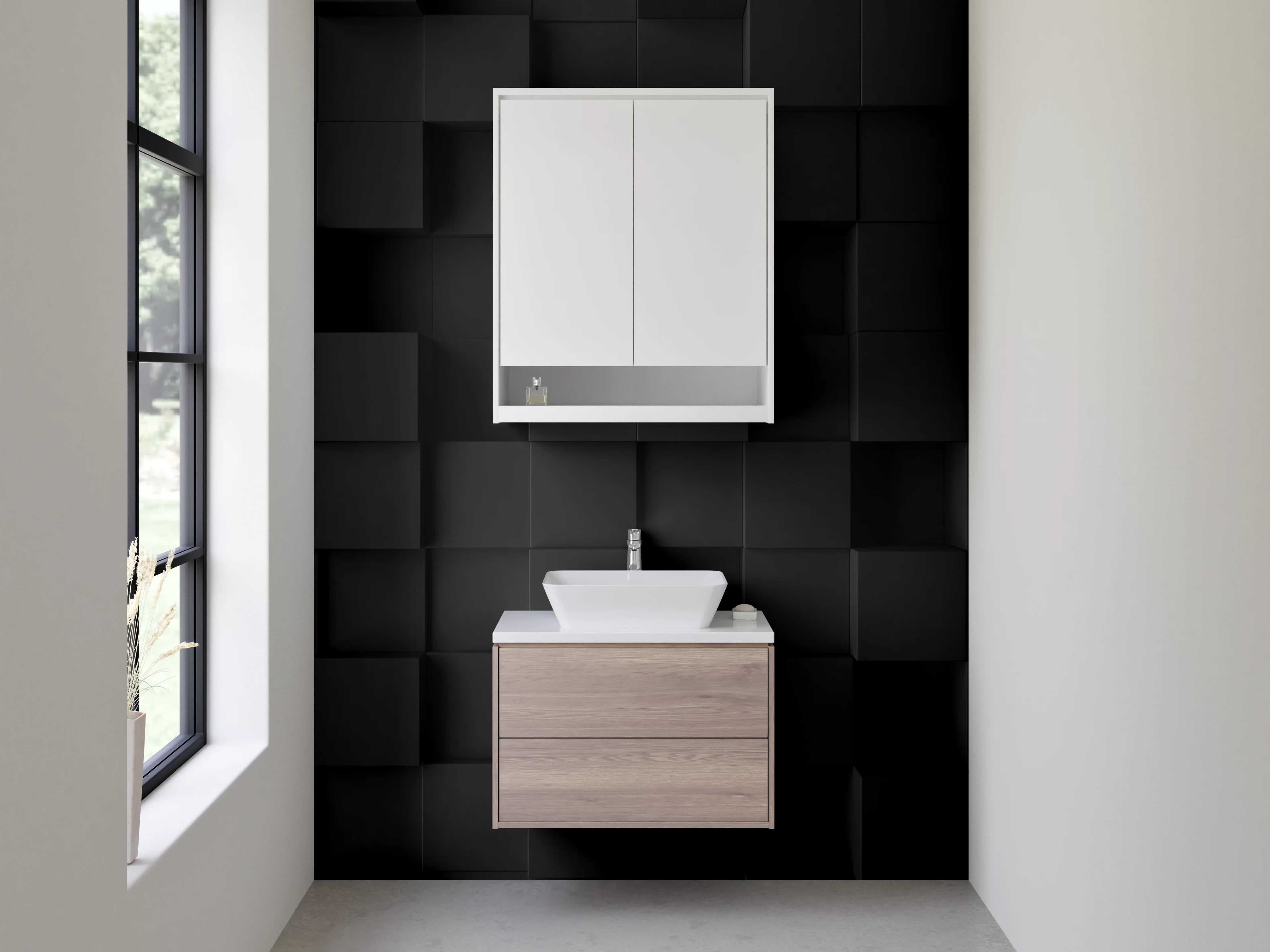 Waschbecken-Rückwand - Schwarze 3D-Würfel Struktur Wandbild