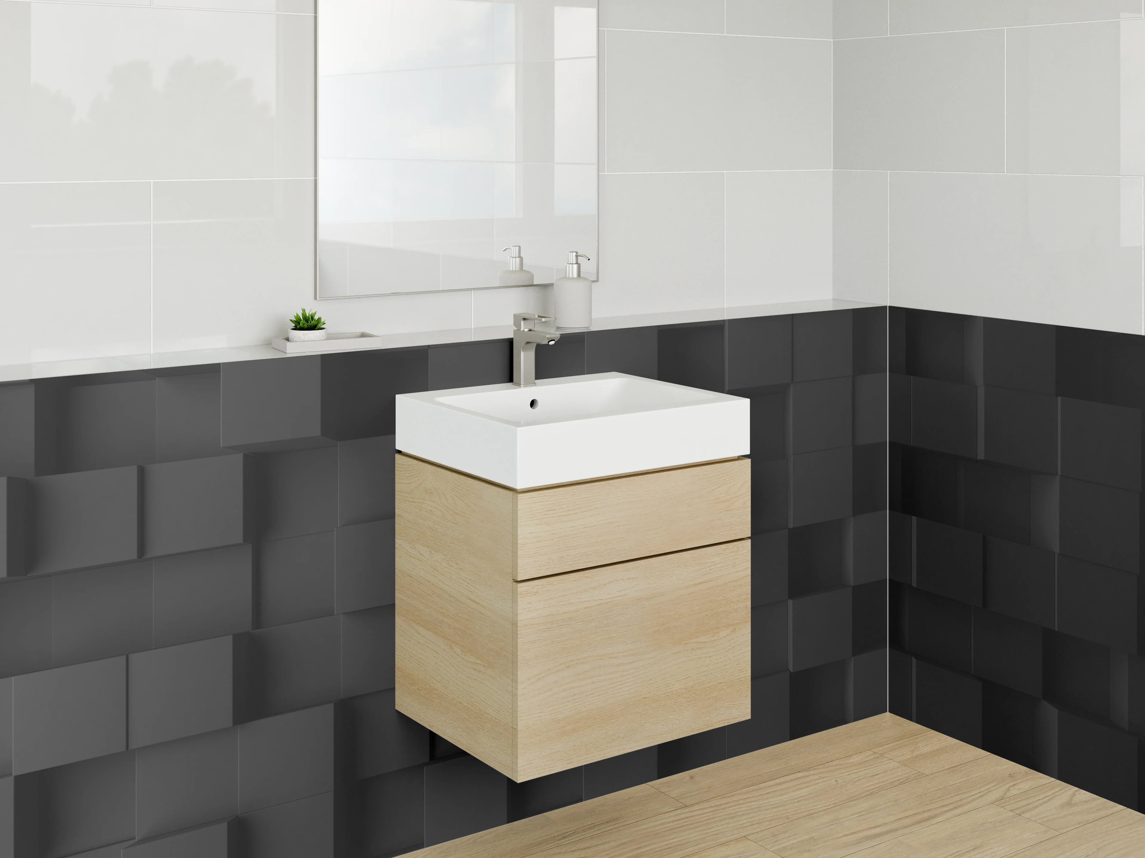 Waschbecken-Rückwand - Schwarze 3D-Würfel Struktur Wandbild