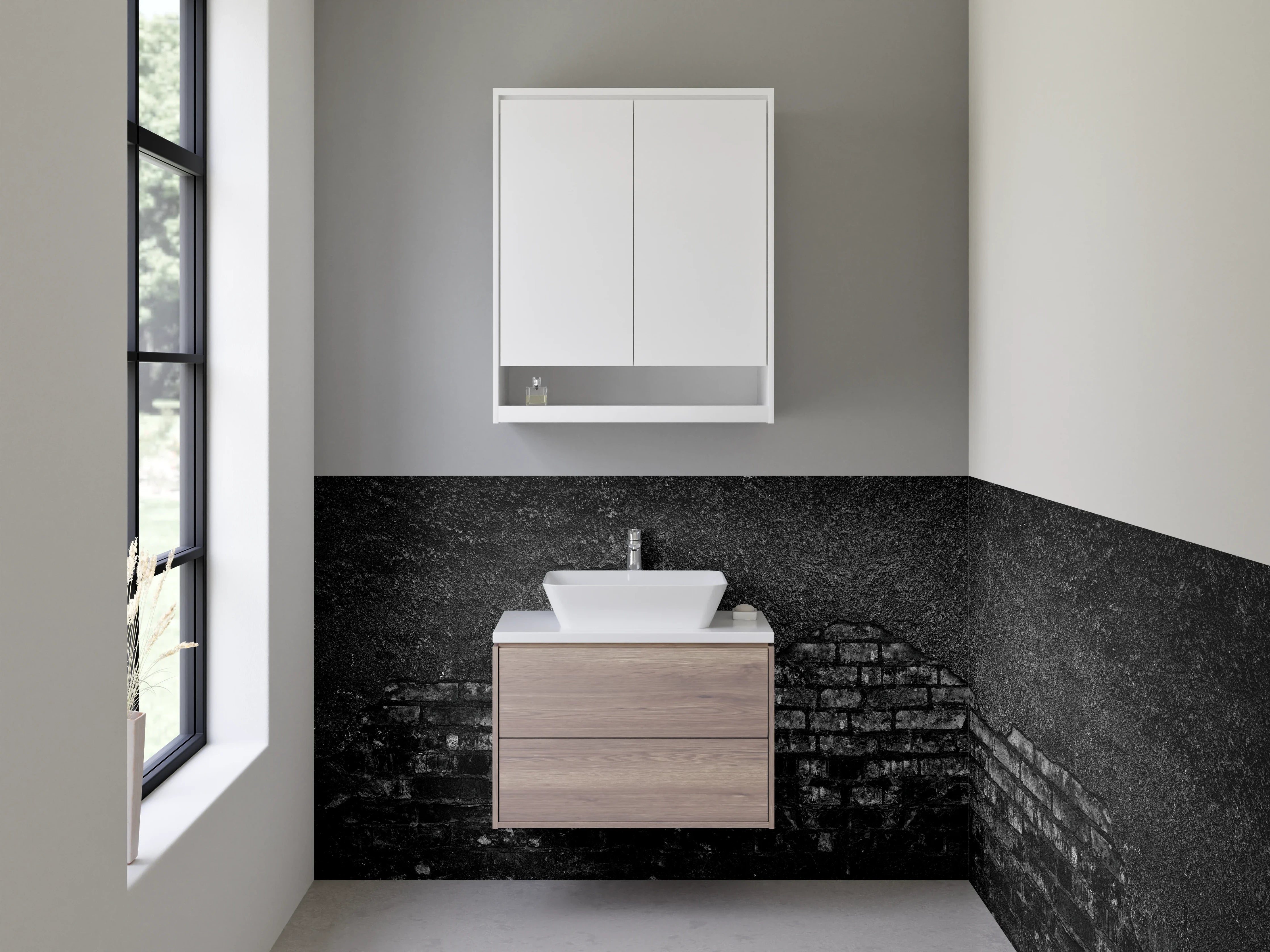 Waschbecken-Rückwand - Schwarze Backsteinmauer Struktur Design