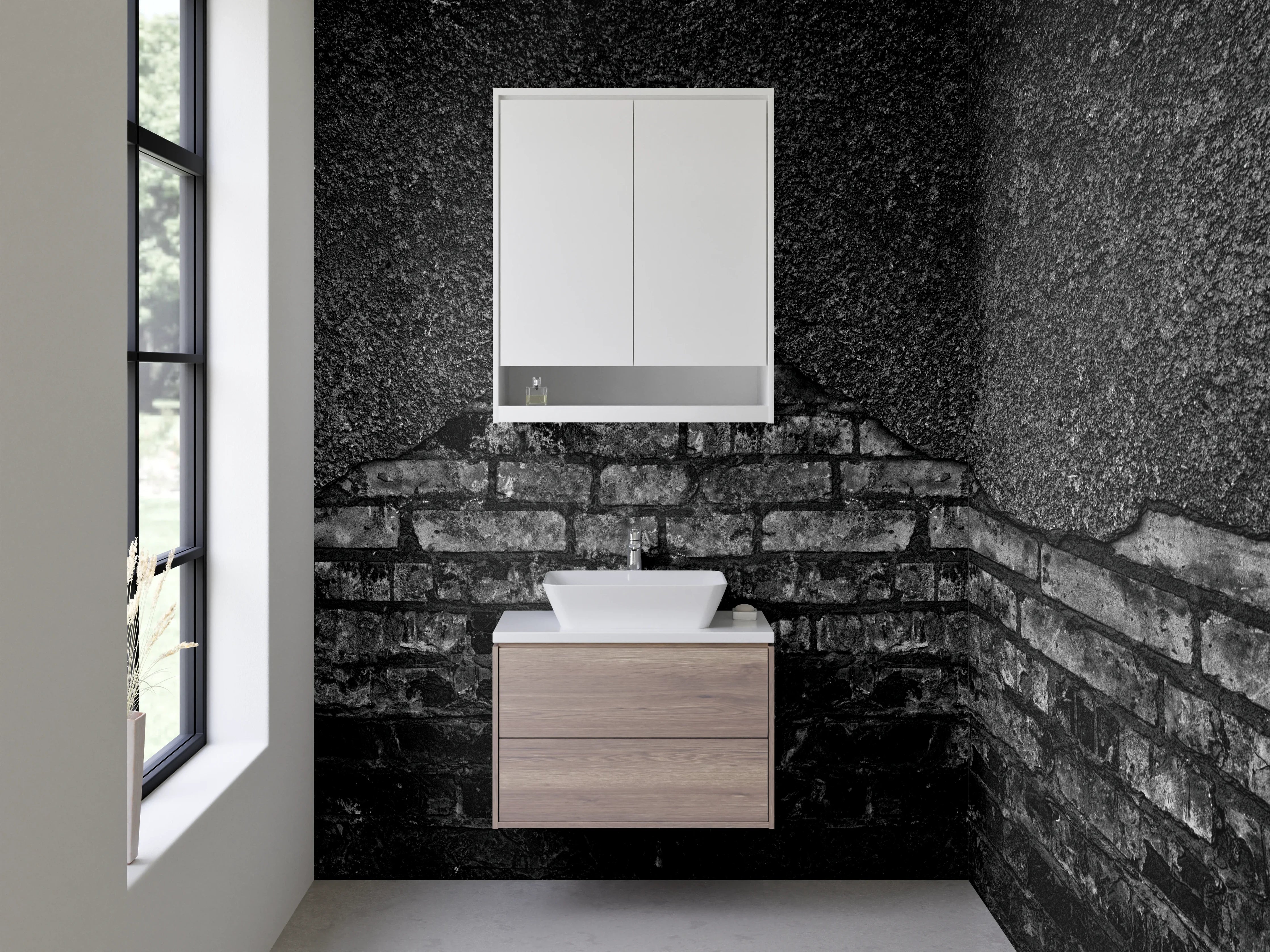 Waschbecken-Rückwand - Schwarze Backsteinmauer Struktur Design