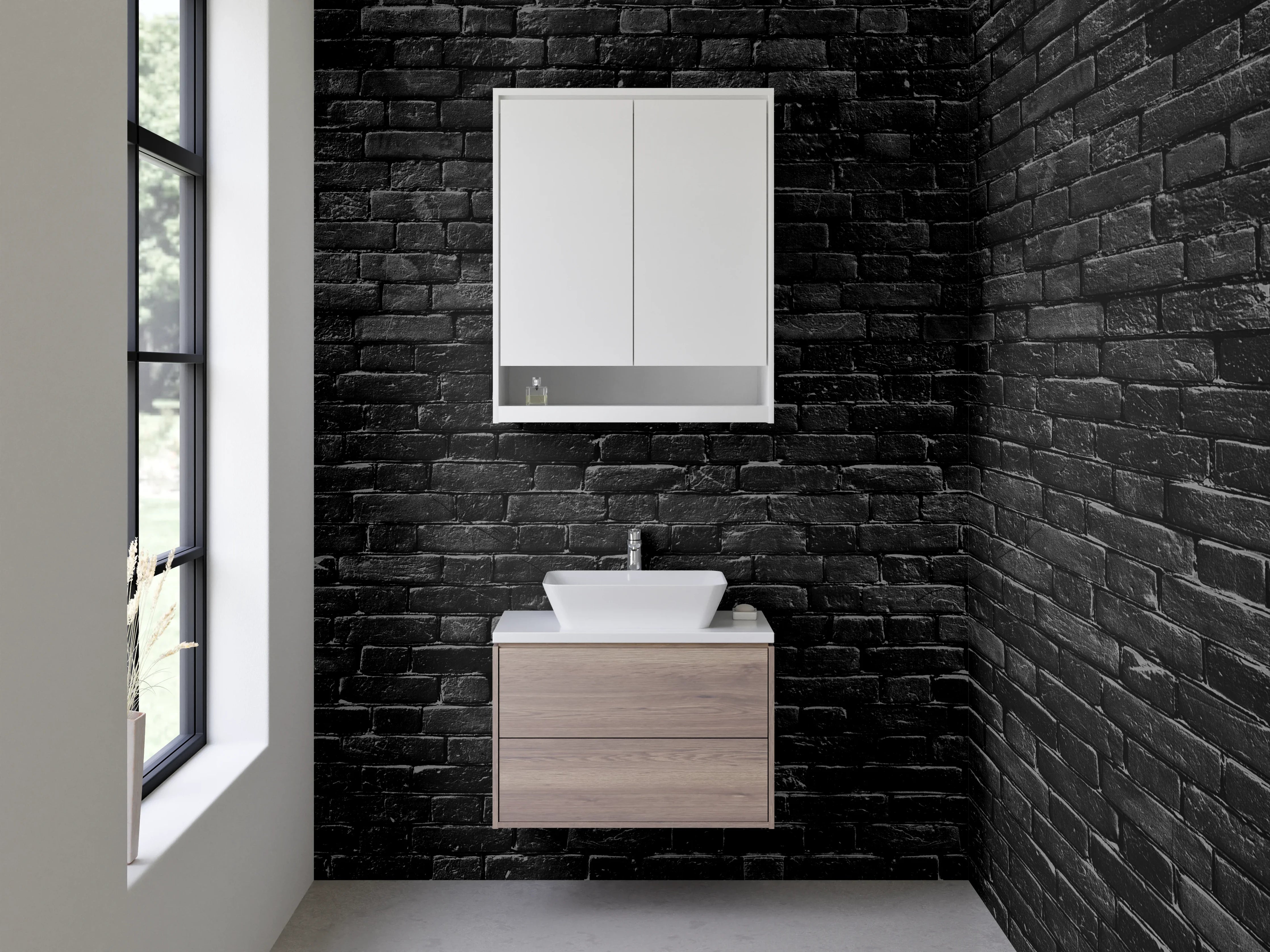 Waschbecken-Rückwand - Schwarze Backsteinwand Fliesenoptik