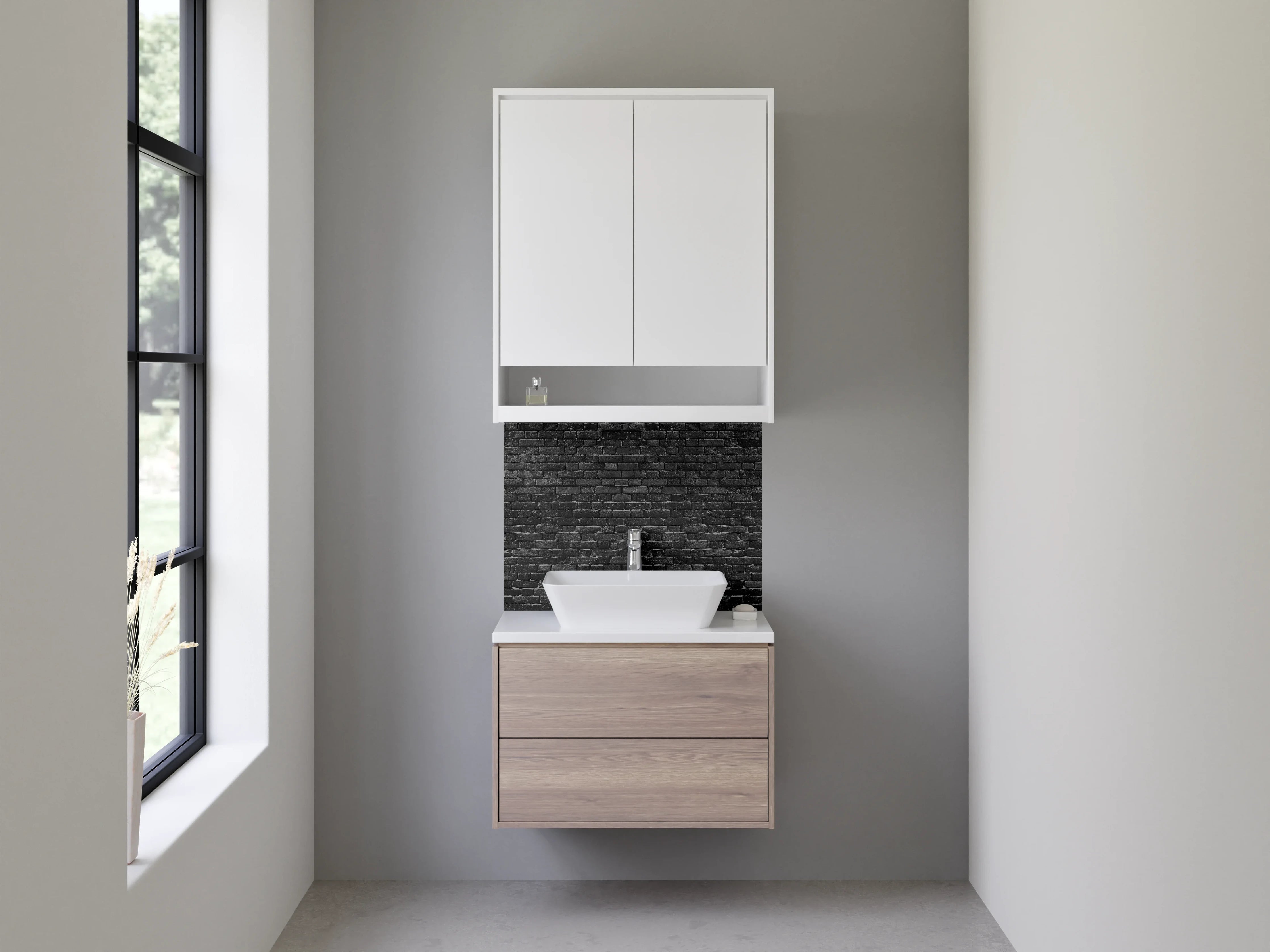 Waschbecken-Rückwand - Schwarze Backsteinwand Fliesenoptik