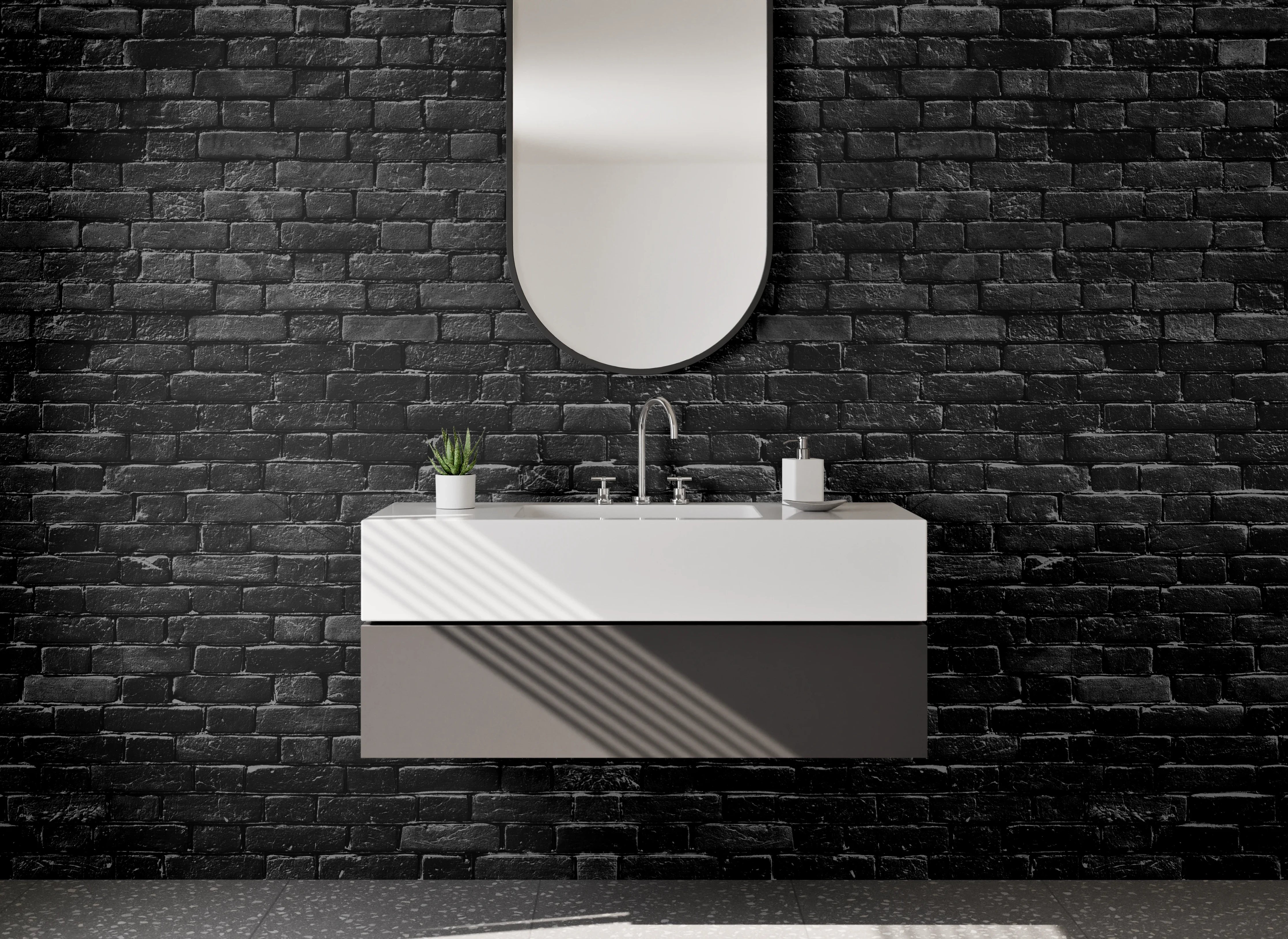 Waschbecken-Rückwand - Schwarze Backsteinwand Fliesenoptik