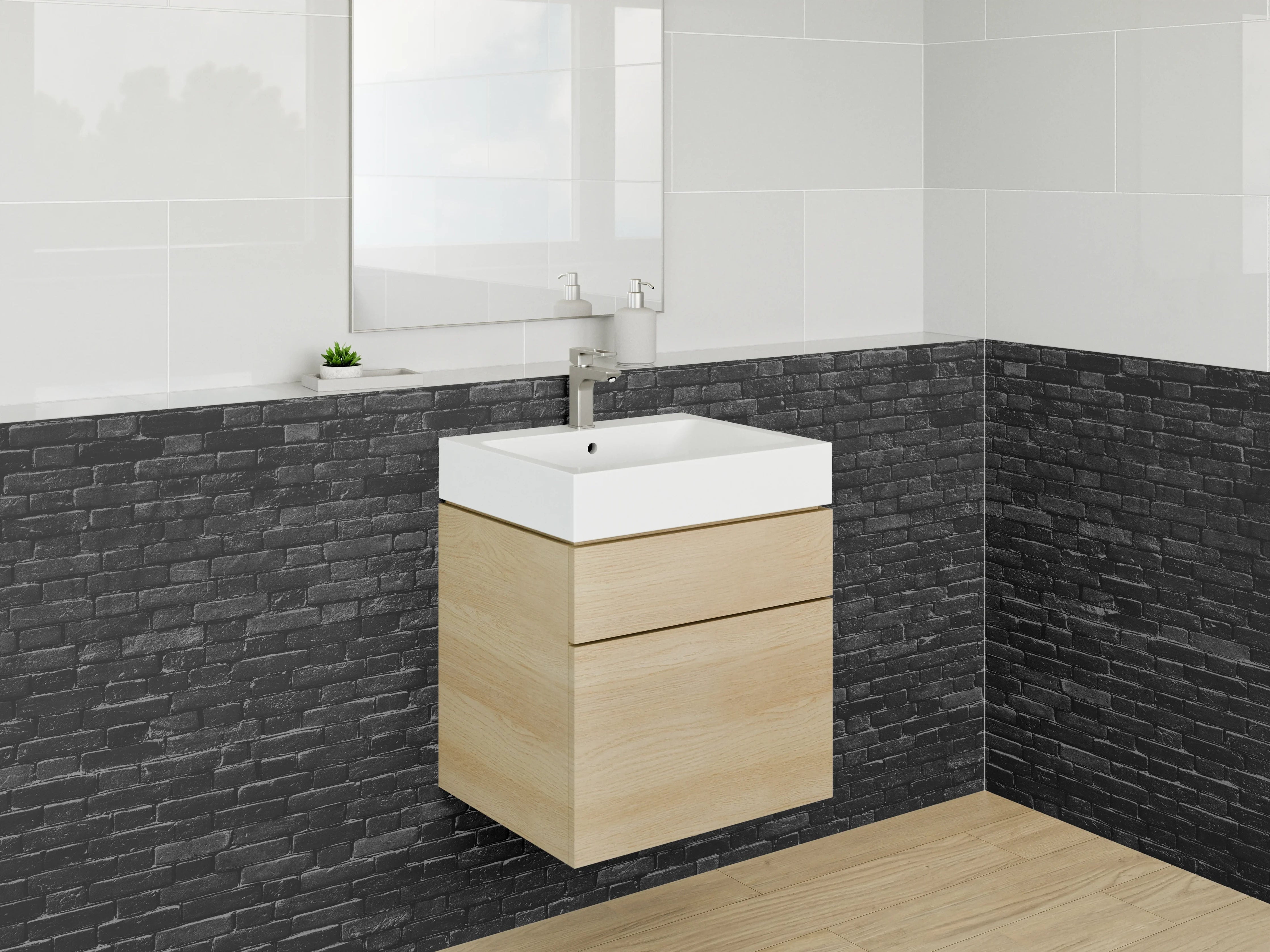 Waschbecken-Rückwand - Schwarze Backsteinwand Fliesenoptik