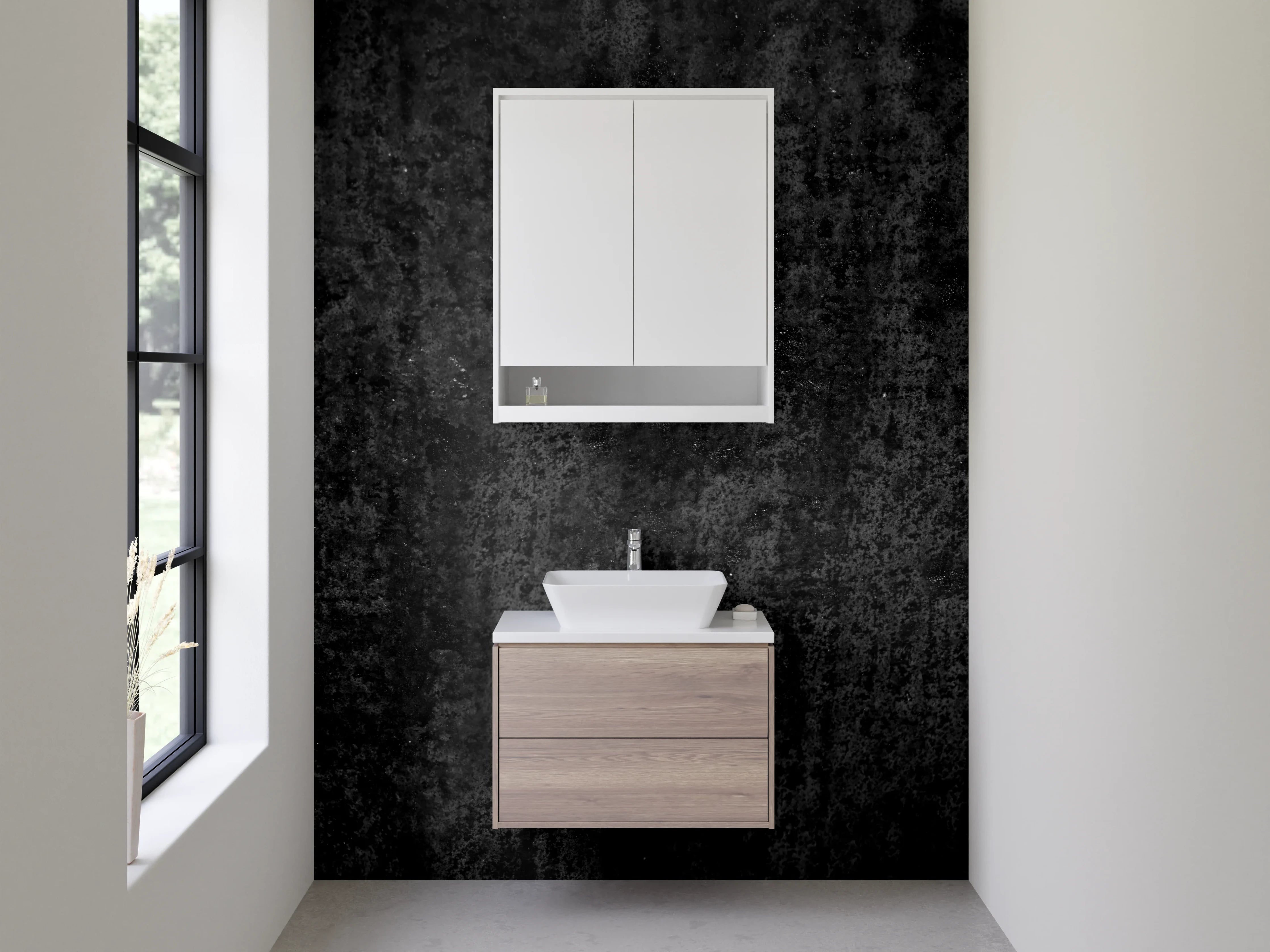 Waschbecken-Rückwand - Schwarze Betonoptik für moderne Räume