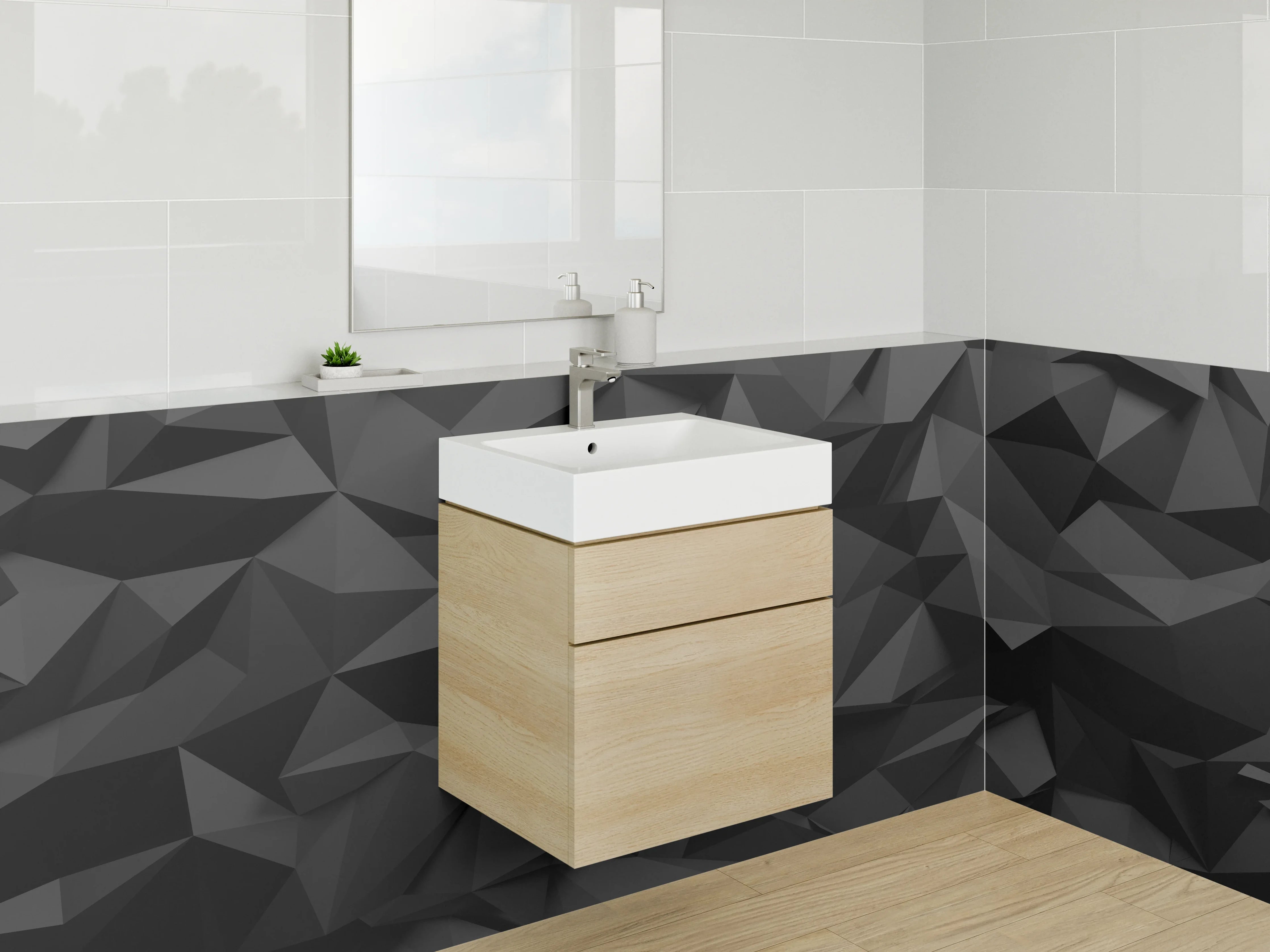 Waschbecken-Rückwand - Schwarze Geometrie 3D Abstrakt Muster