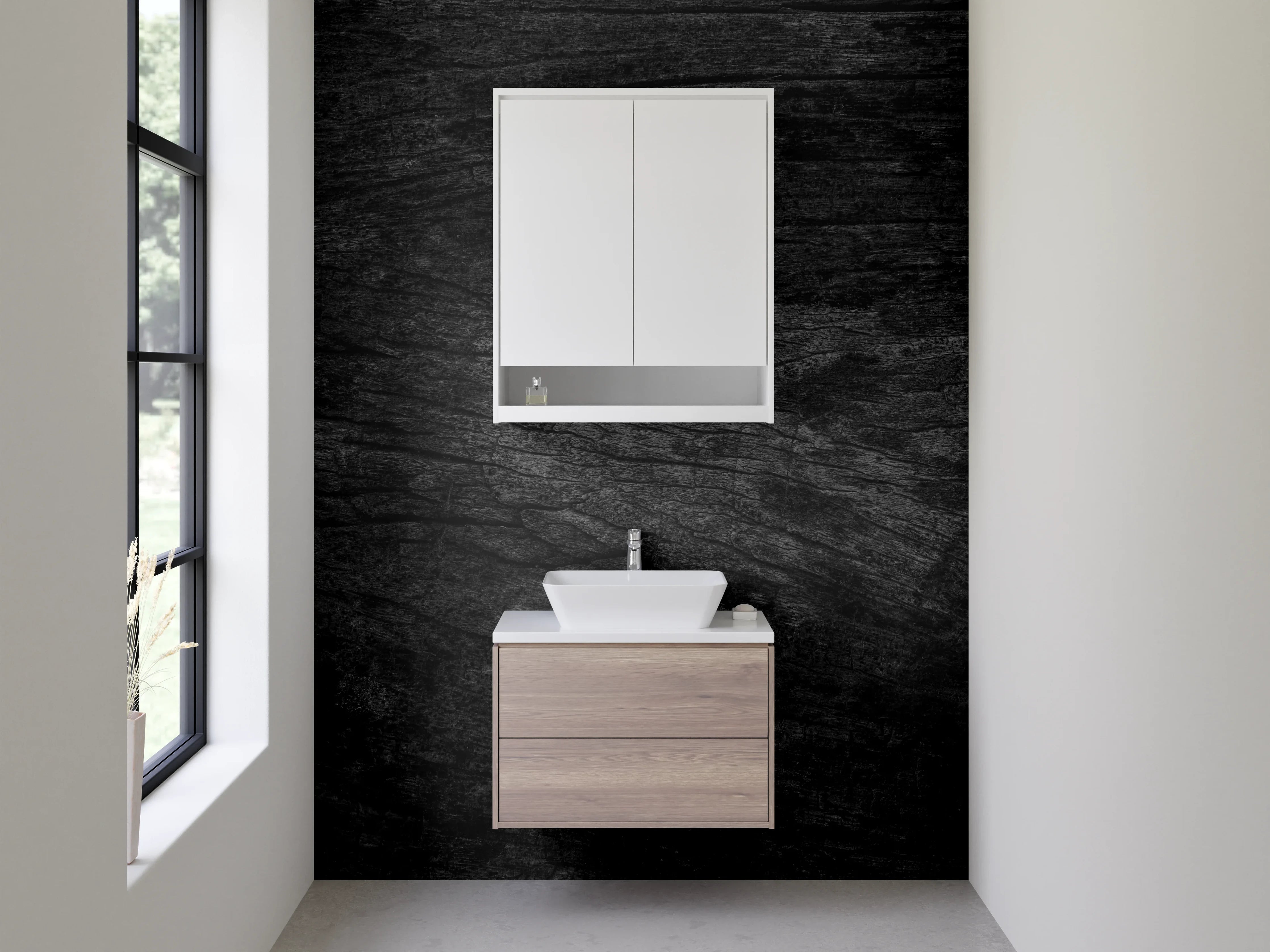 Waschbecken-Rückwand - Schwarze Holzoptik für Rückwände