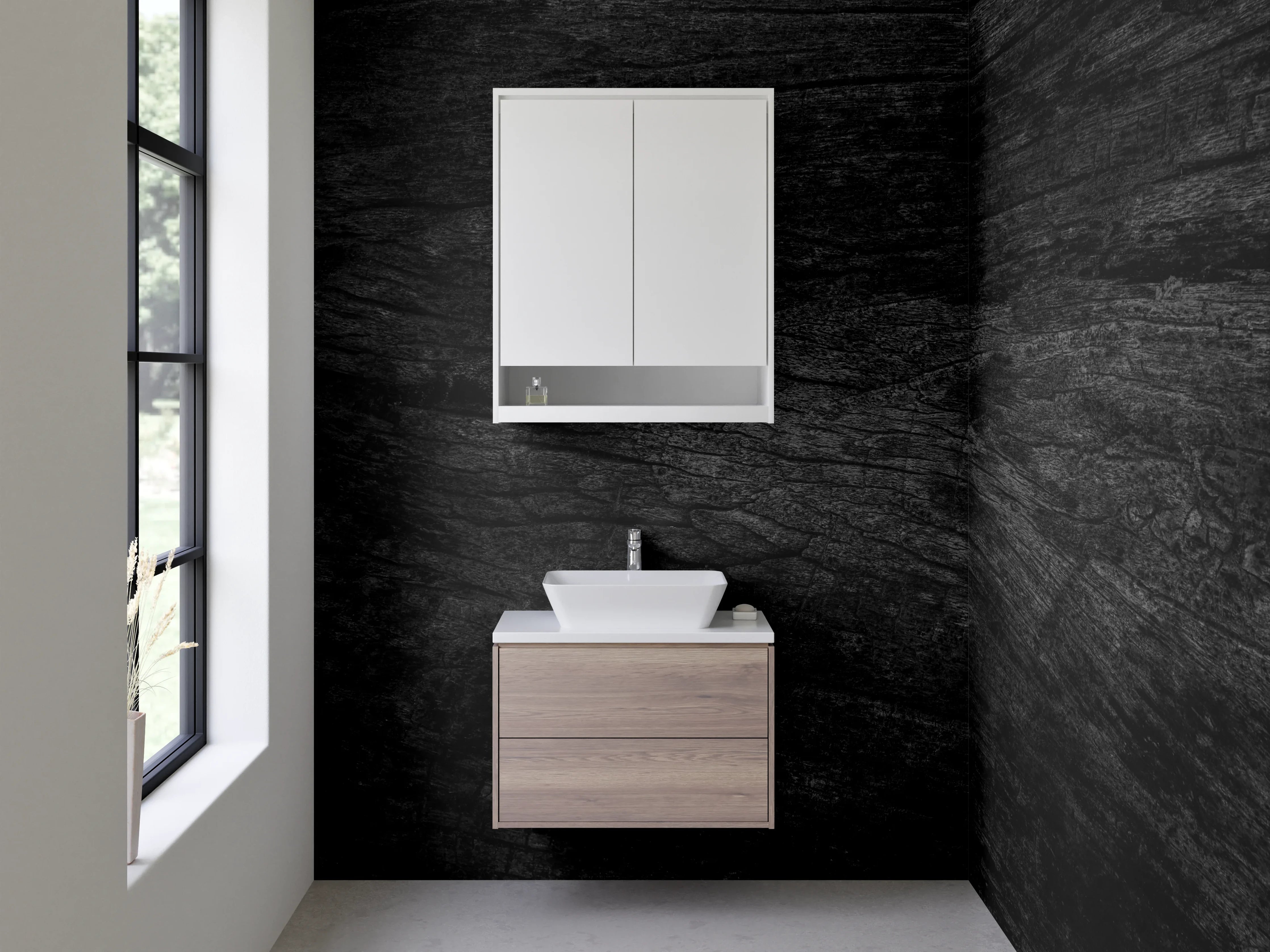 Waschbecken-Rückwand - Schwarze Holzoptik für Rückwände