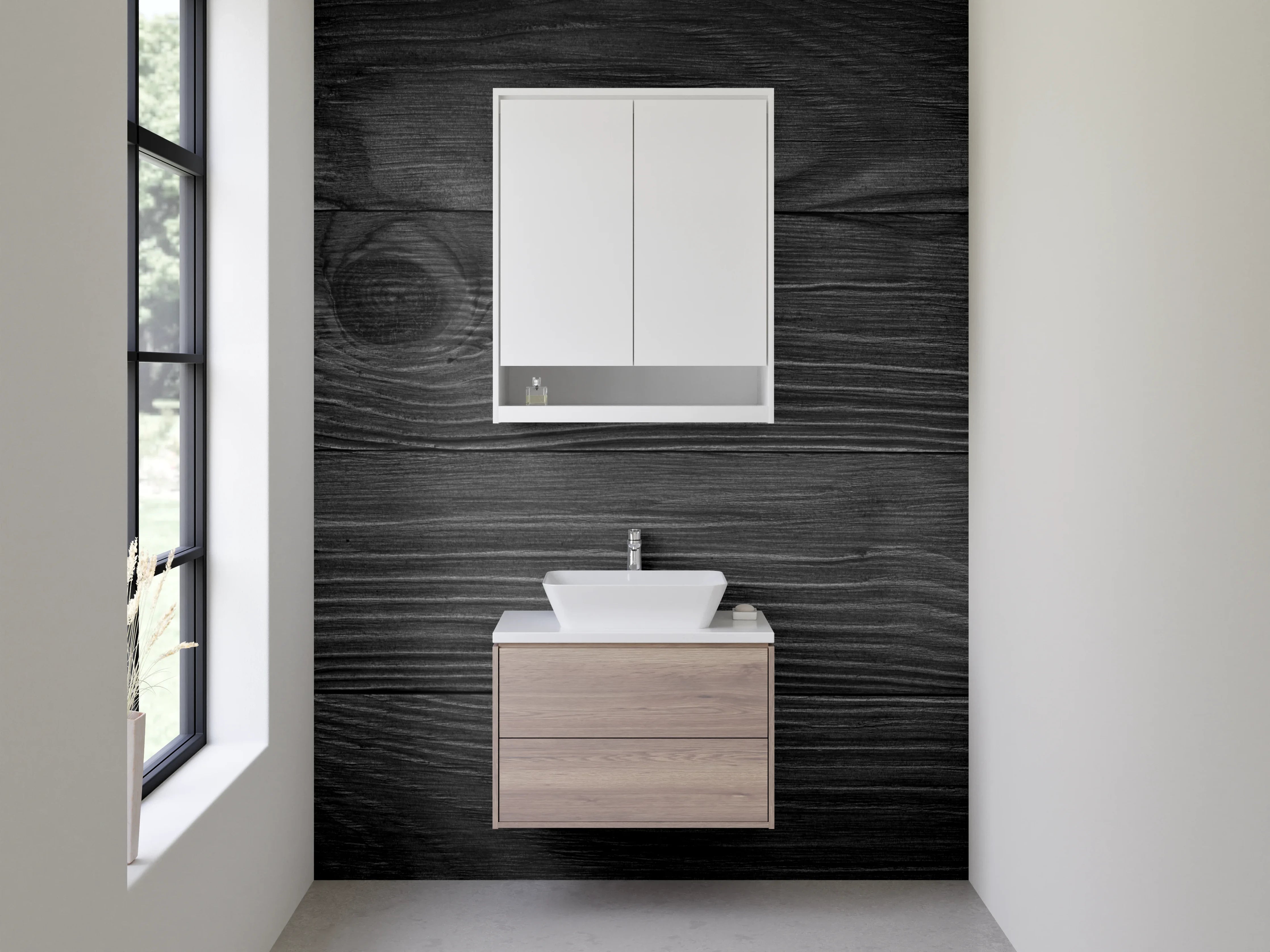 Waschbecken-Rückwand - Schwarze Holzoptik für stilvolle Räume