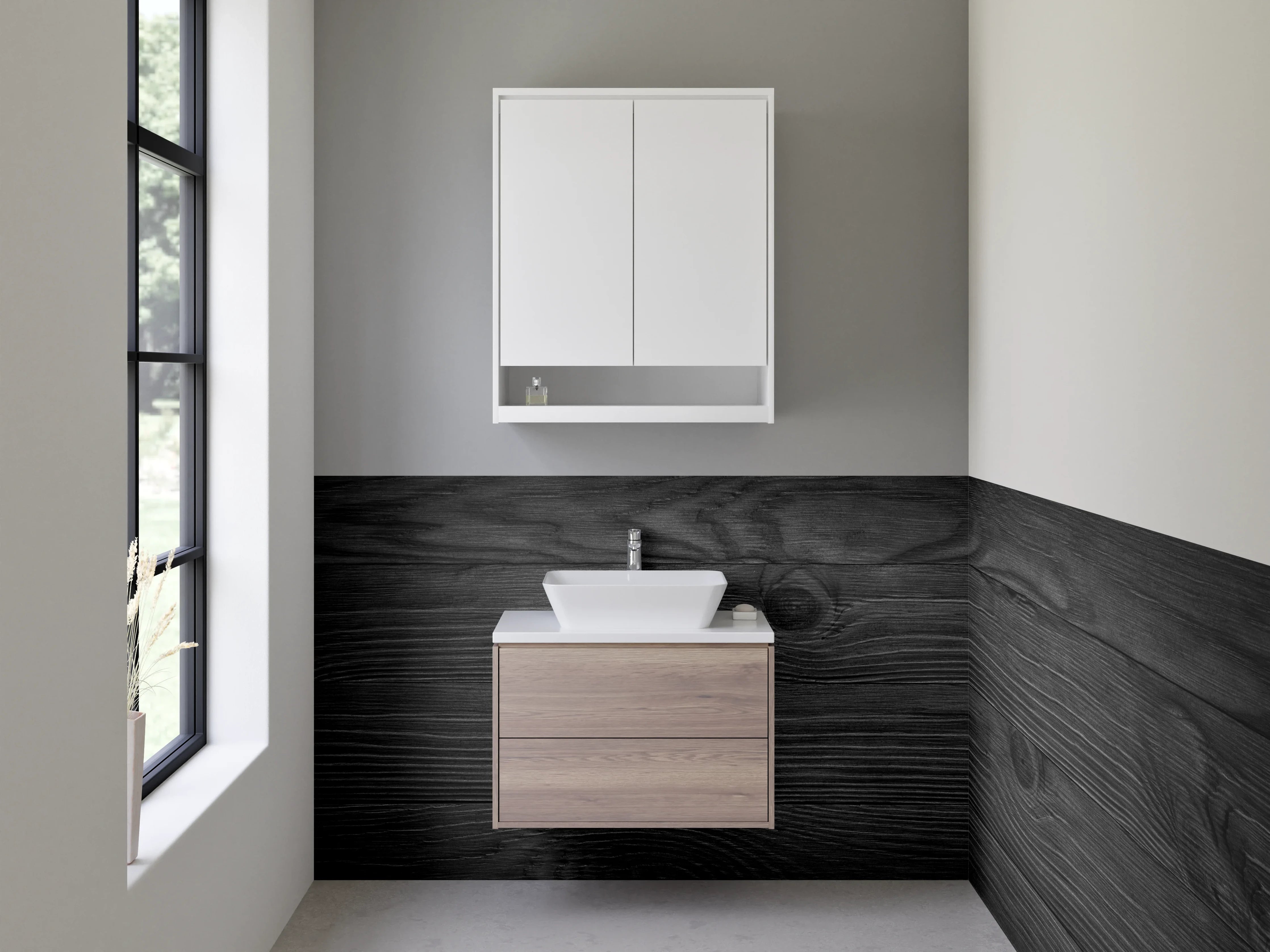 Waschbecken-Rückwand - Schwarze Holzoptik für stilvolle Räume