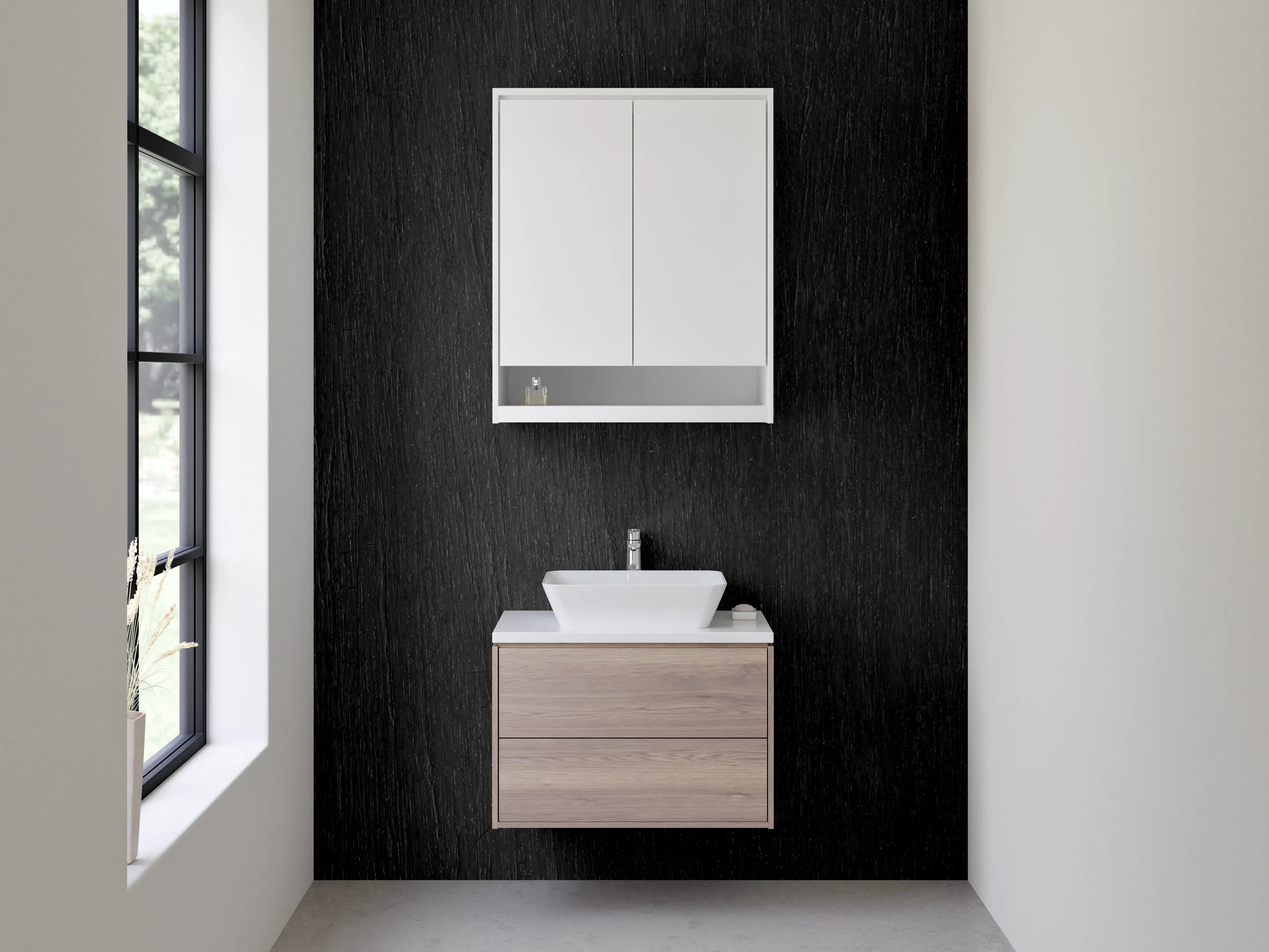 Waschbecken-Rückwand - Schwarze Holzstruktur Designplatte