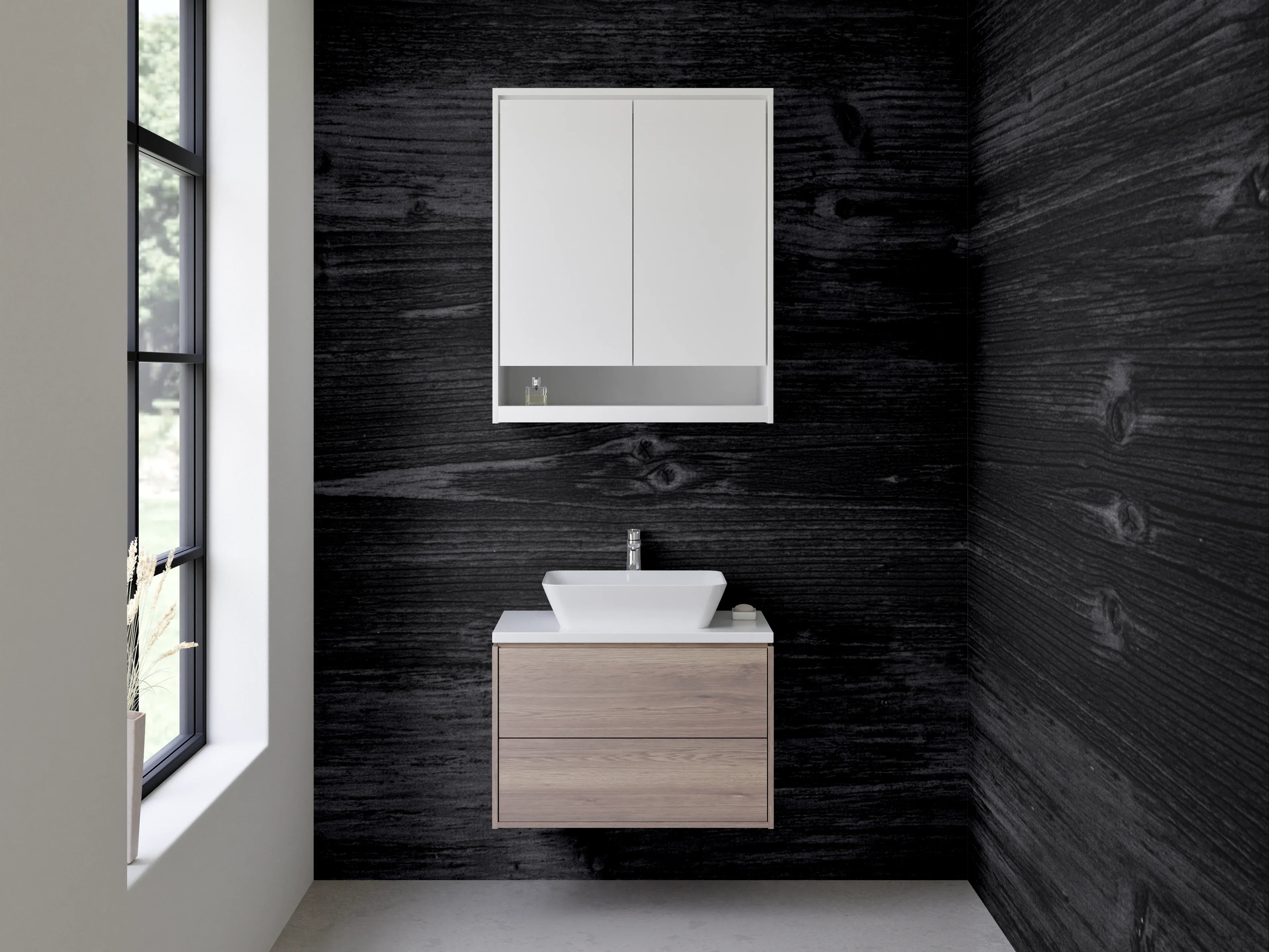 Waschbecken-Rückwand - Schwarze Holzstruktur für Rückwände