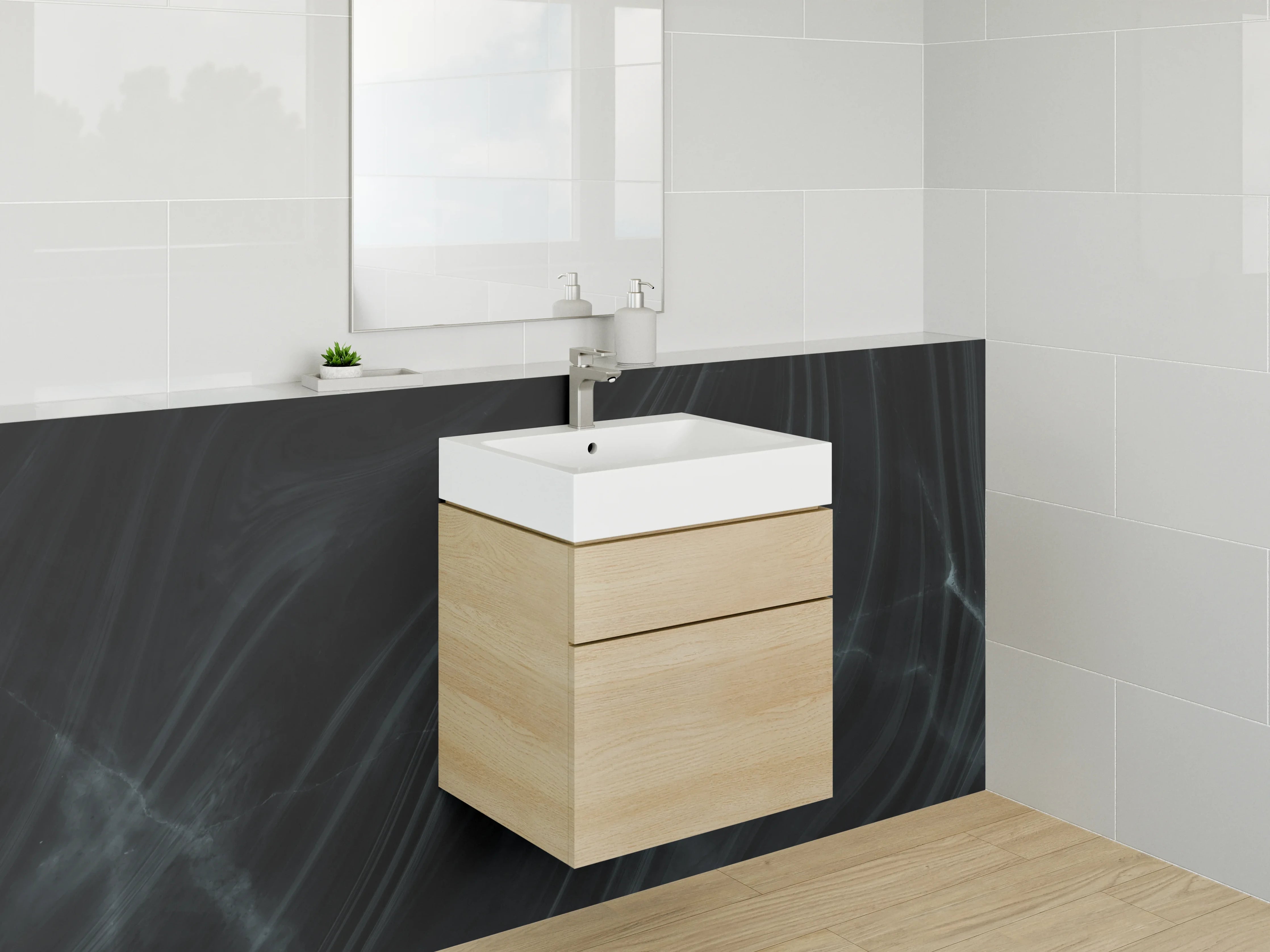 Waschbecken-Rückwand - Schwarze Marmor-Optik mit feinen Linien