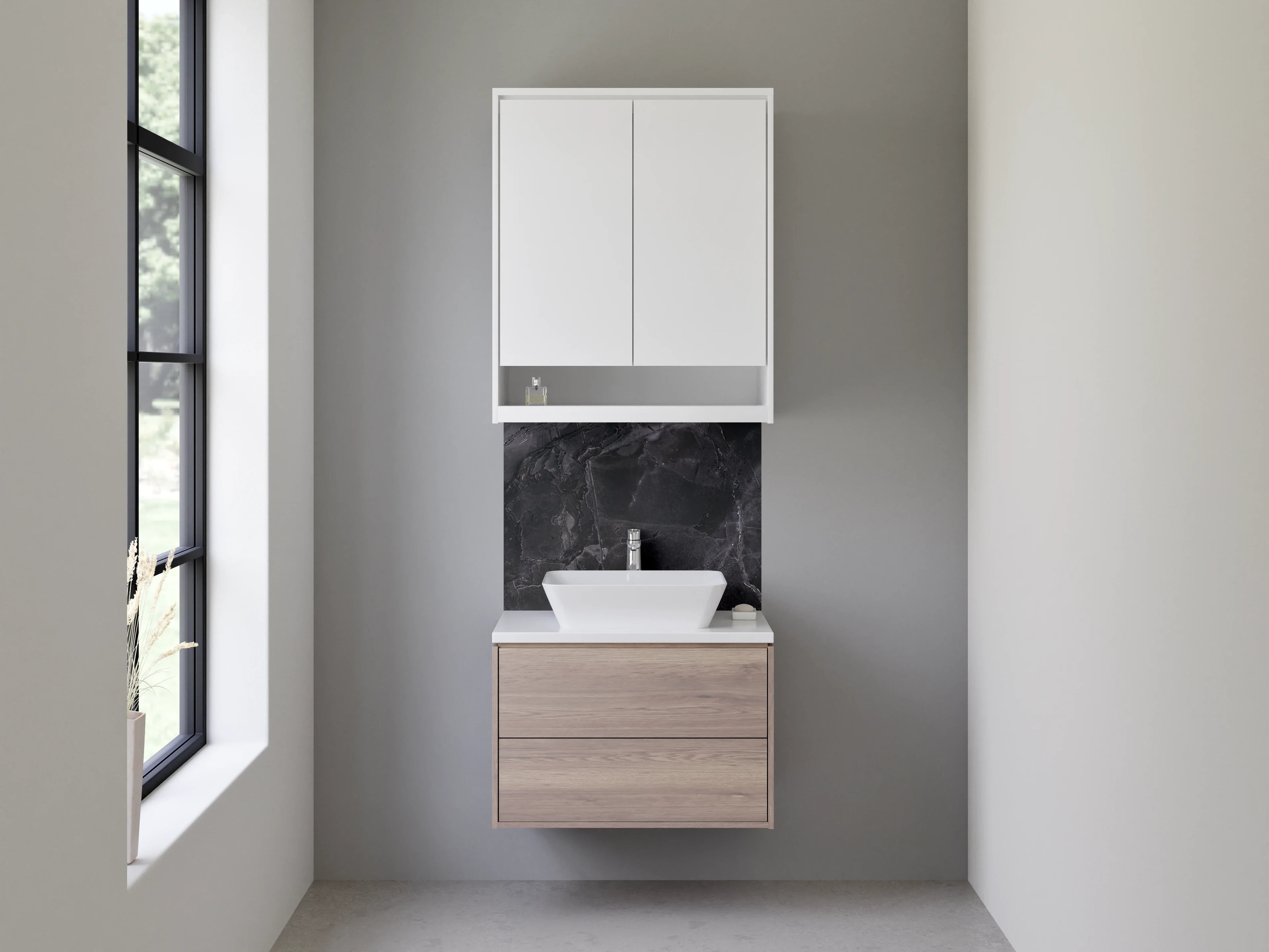 Waschbecken-Rückwand - Schwarze Marmor-Textur mit feinen weißen Linien